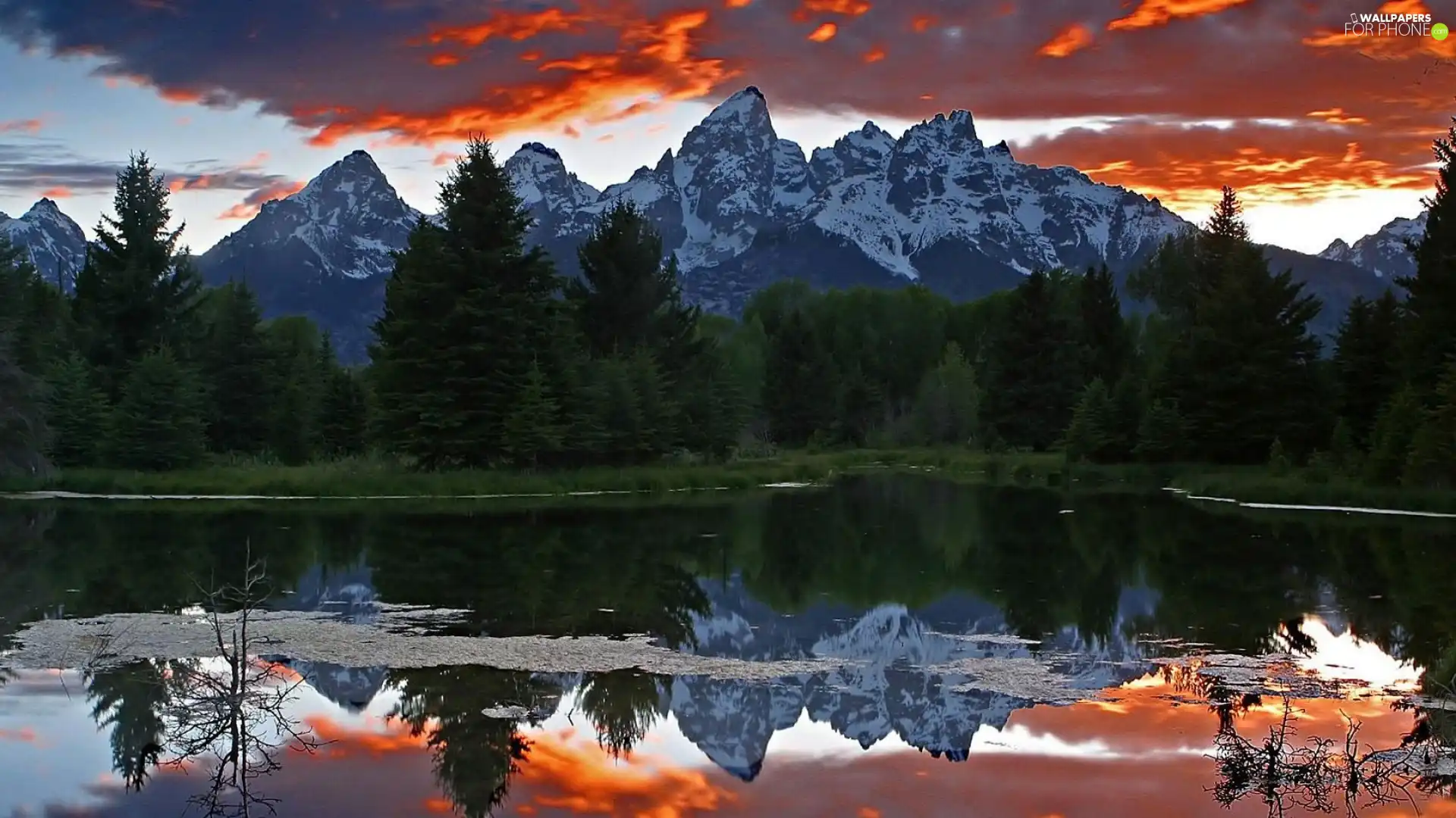 reflection, Mountains, lake