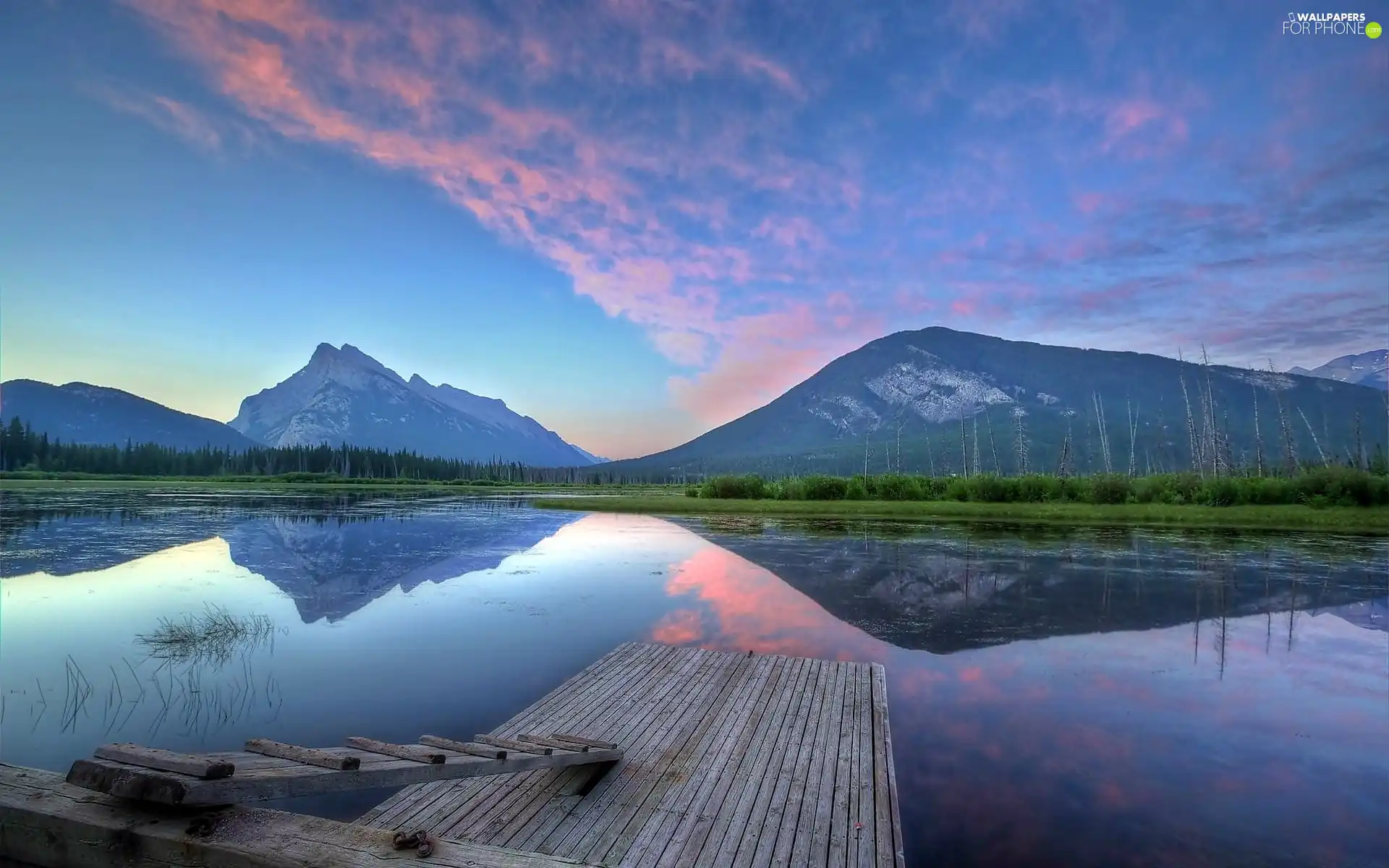Mountains, Platform, reflection, lake