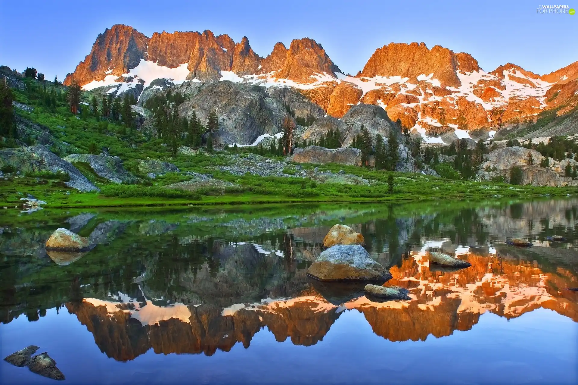 Mountains, water, reflection, Sky