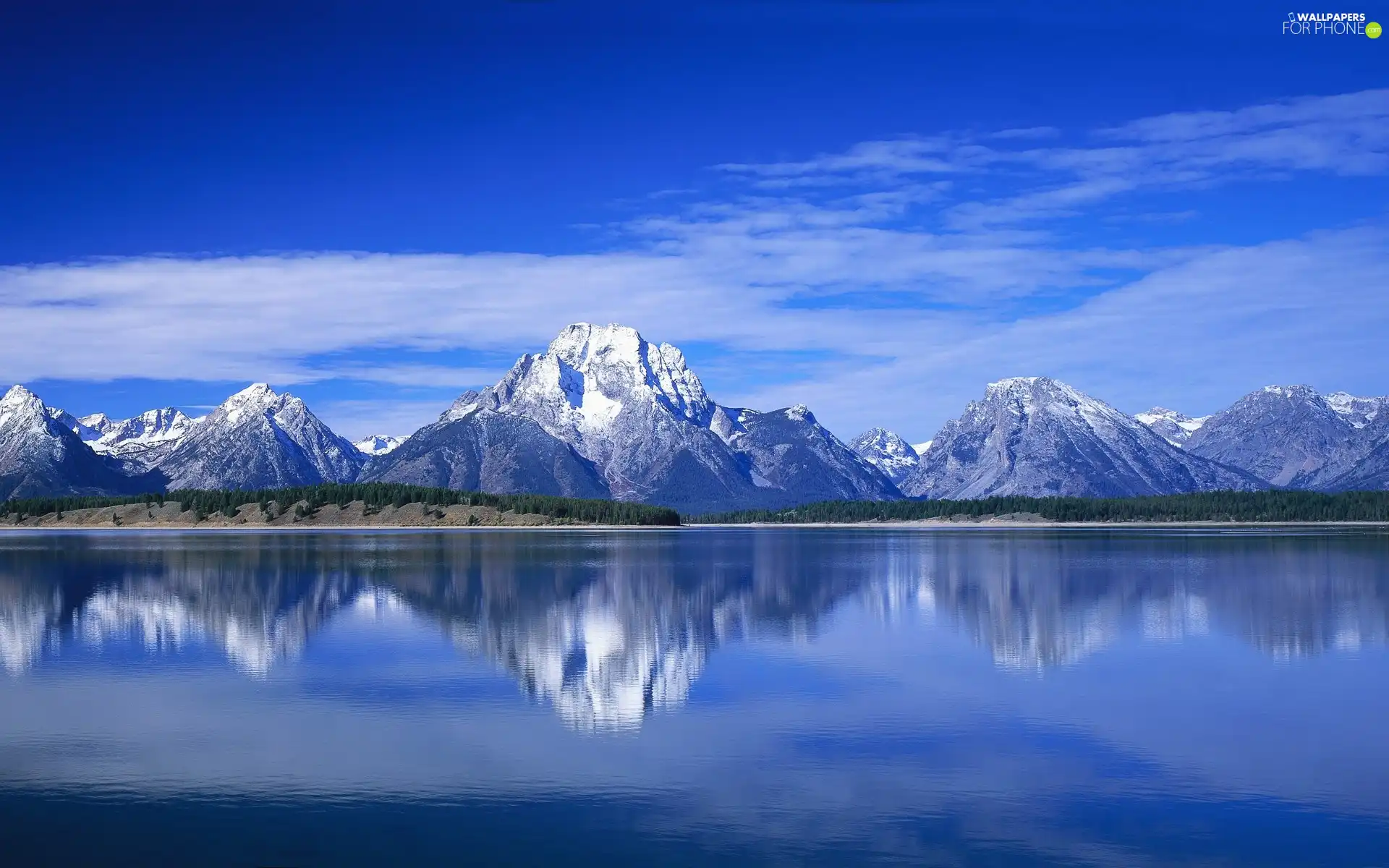 Sky, lake, reflection, Mountains