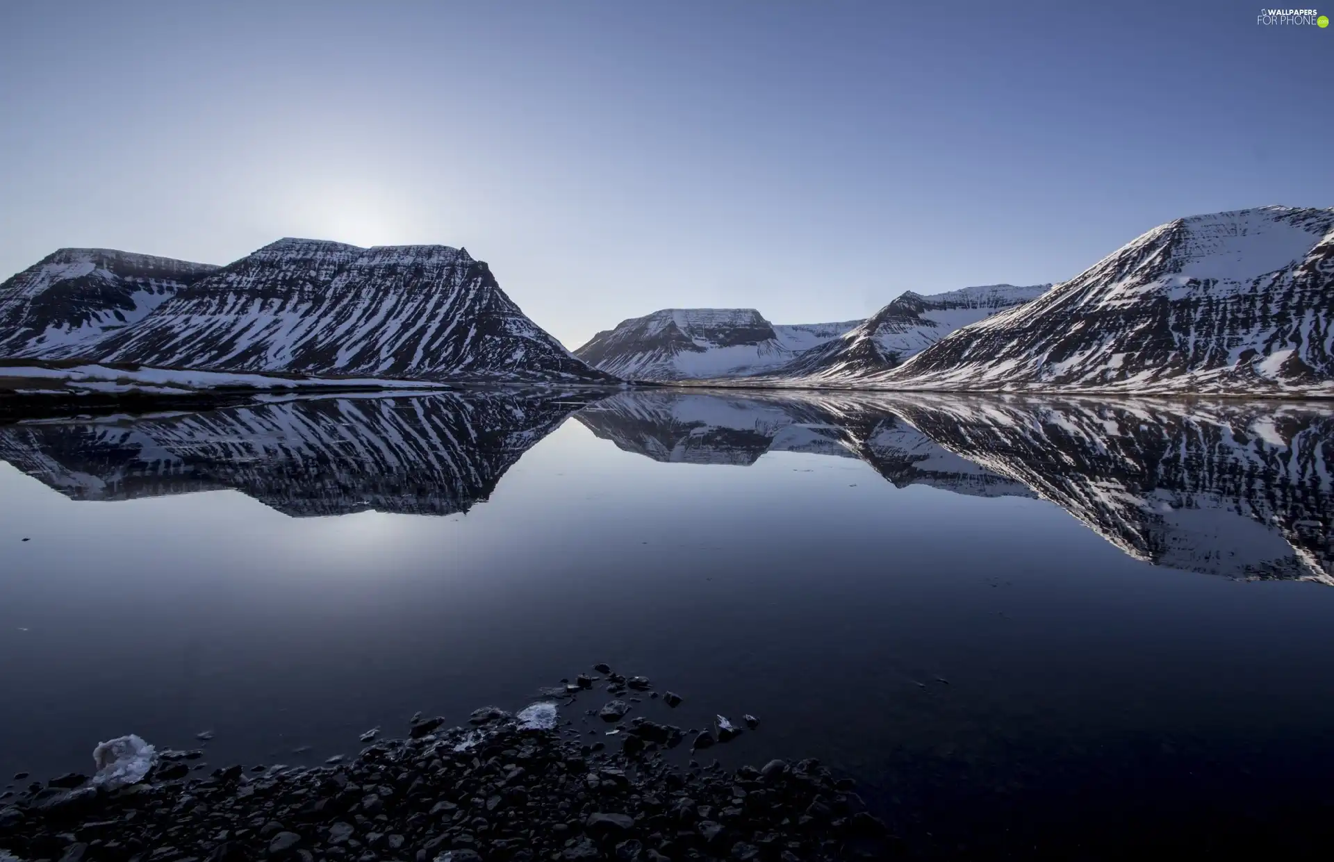 Sky, lake, reflection, Mountains