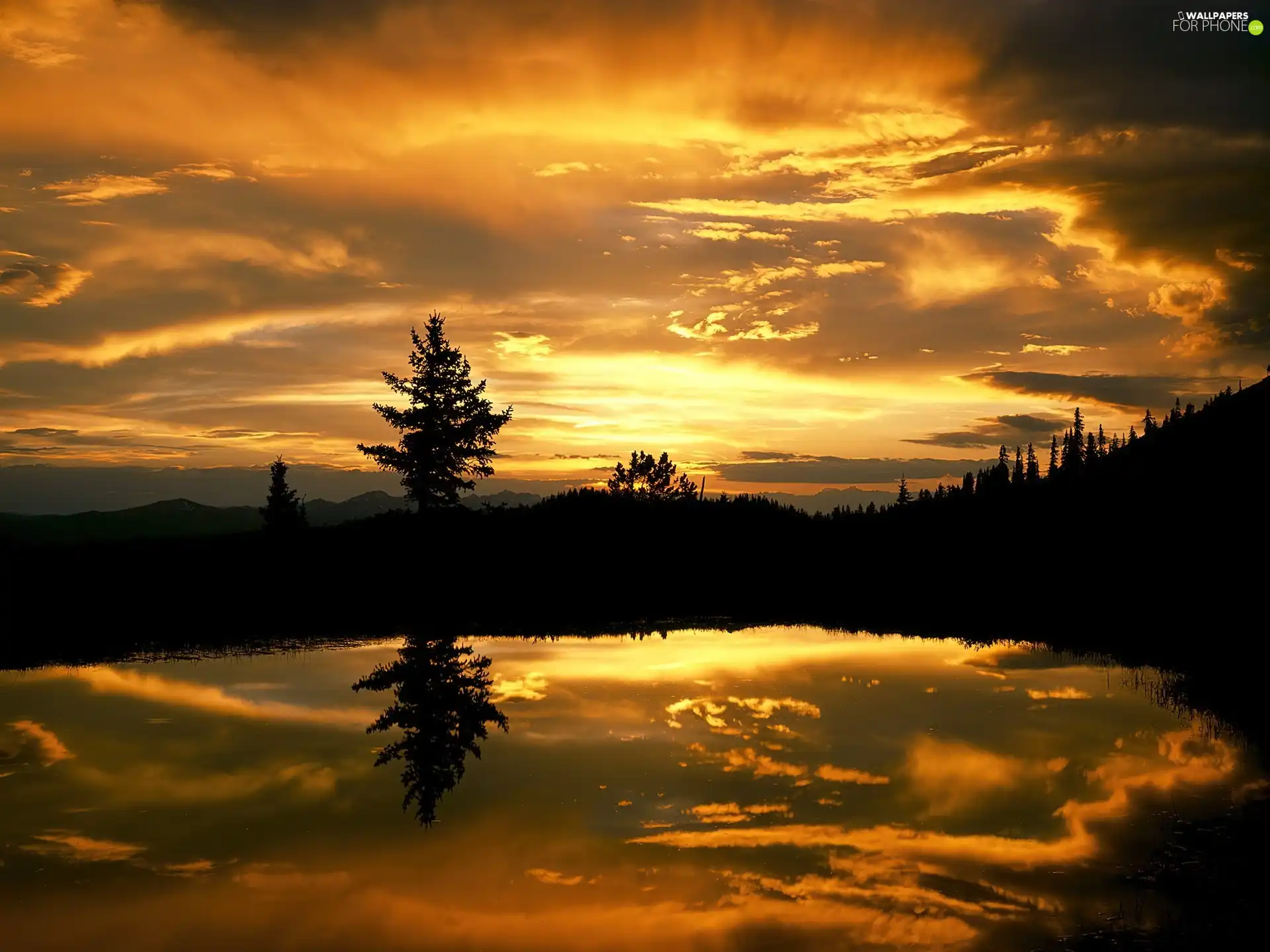 west, lake, reflection, sun