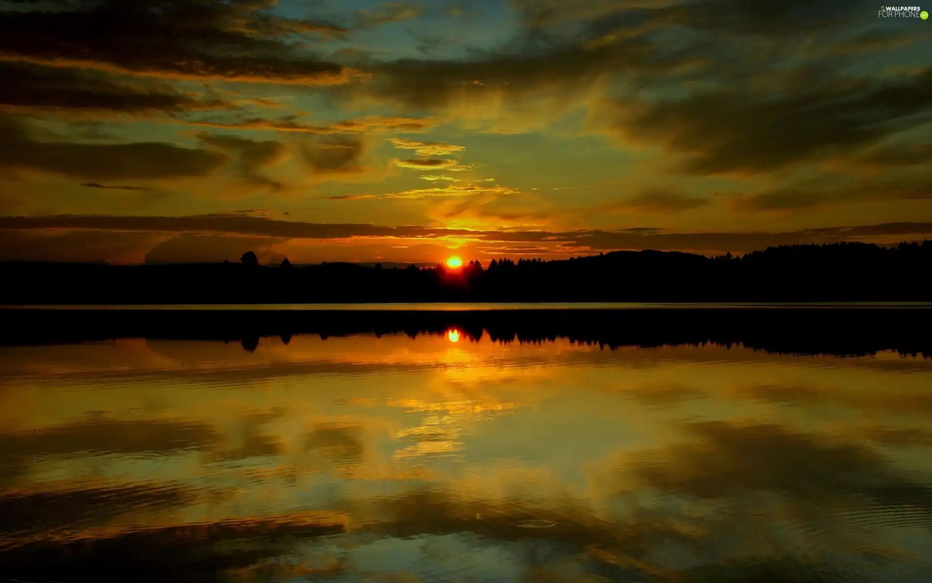 west, lake, reflection, sun