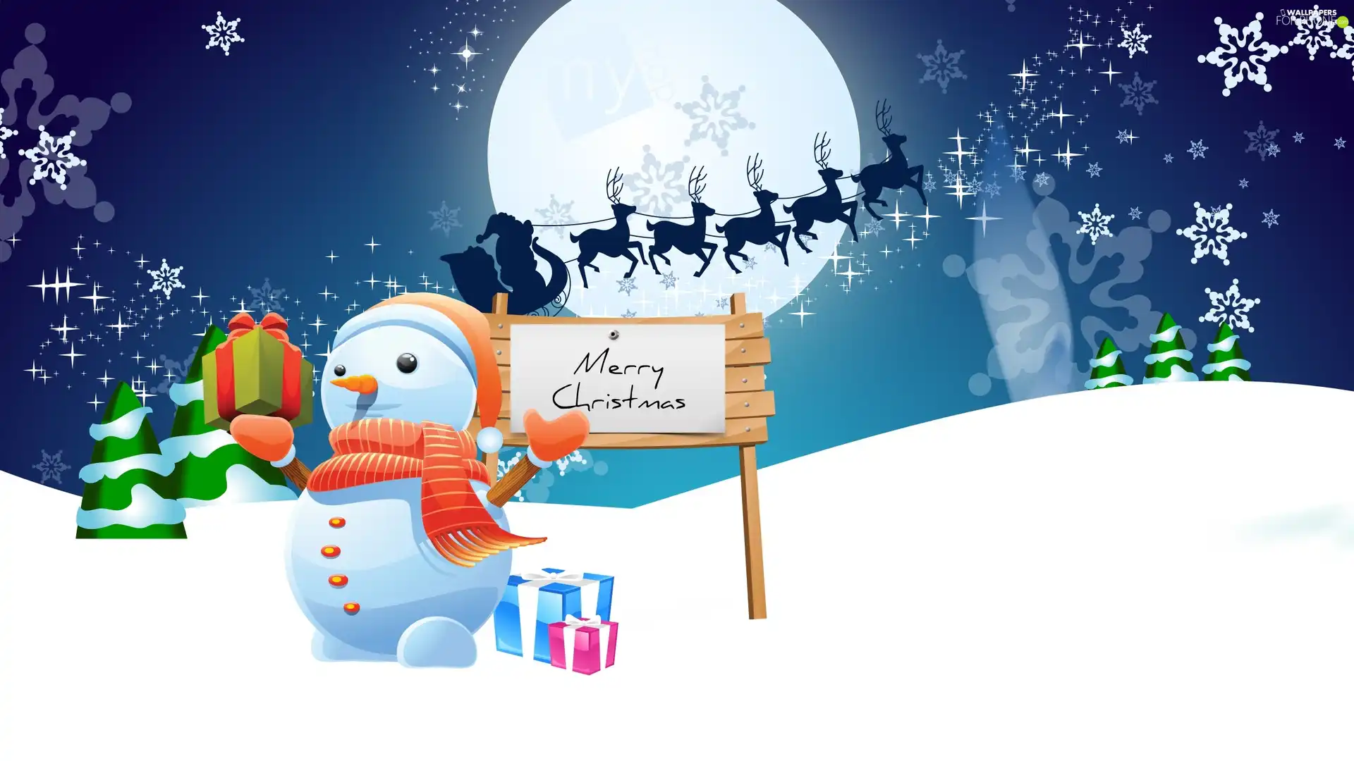 reindeer, snow, gifts, Santa, Snowman