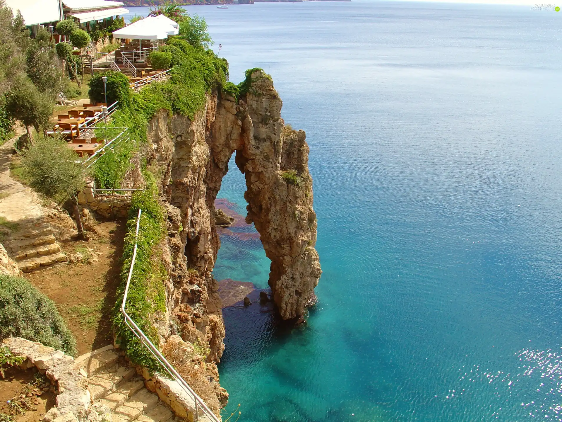 Restaurant, sea, rocks