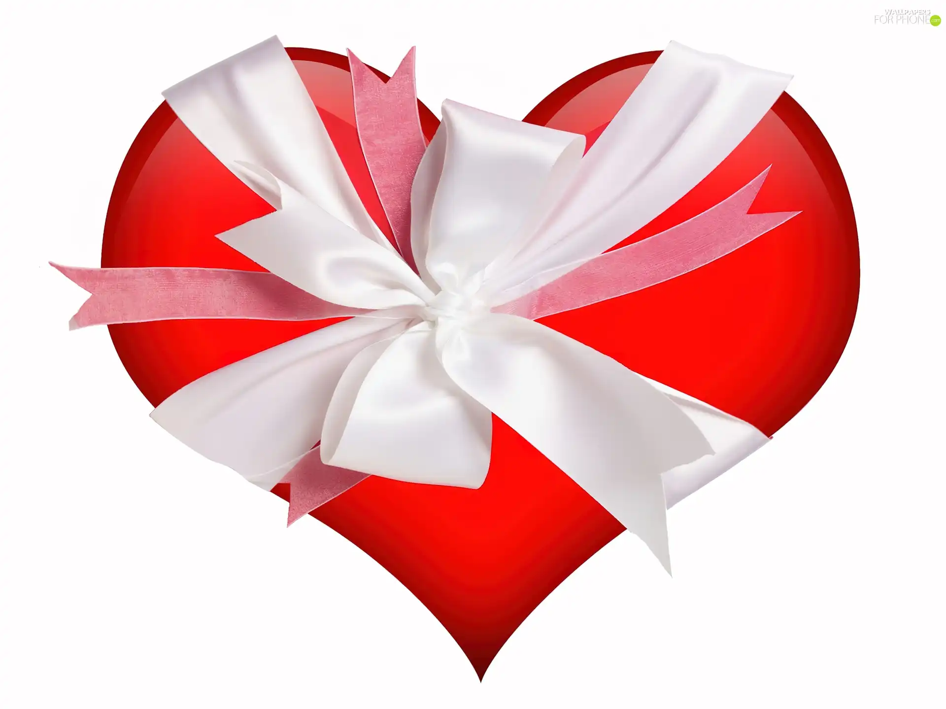 Red, White, ribbon, Heart