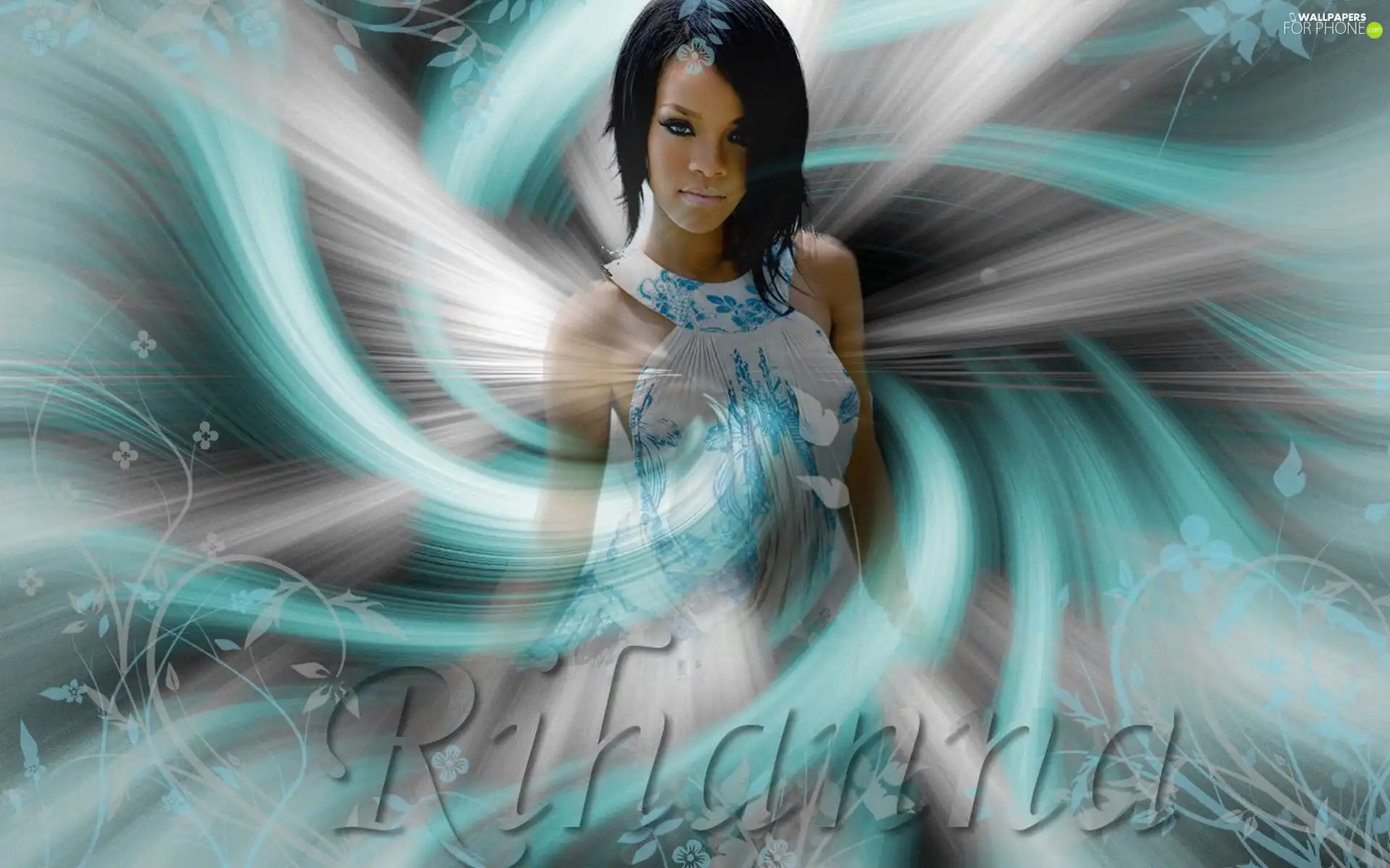 graphics, Waves, Rihanna, blue