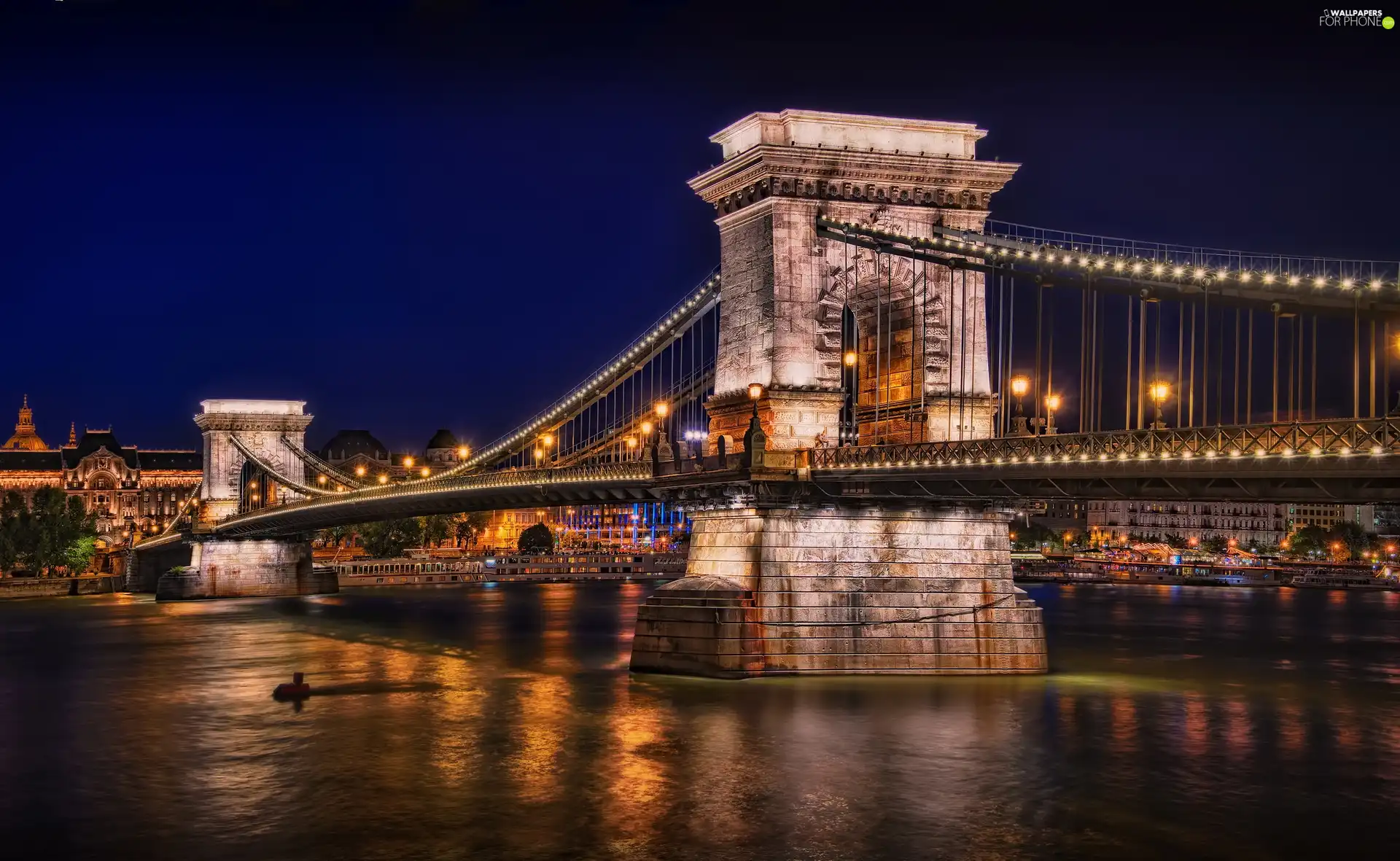 Catenary, Danube, Budapest, Hungary, Night, bridge