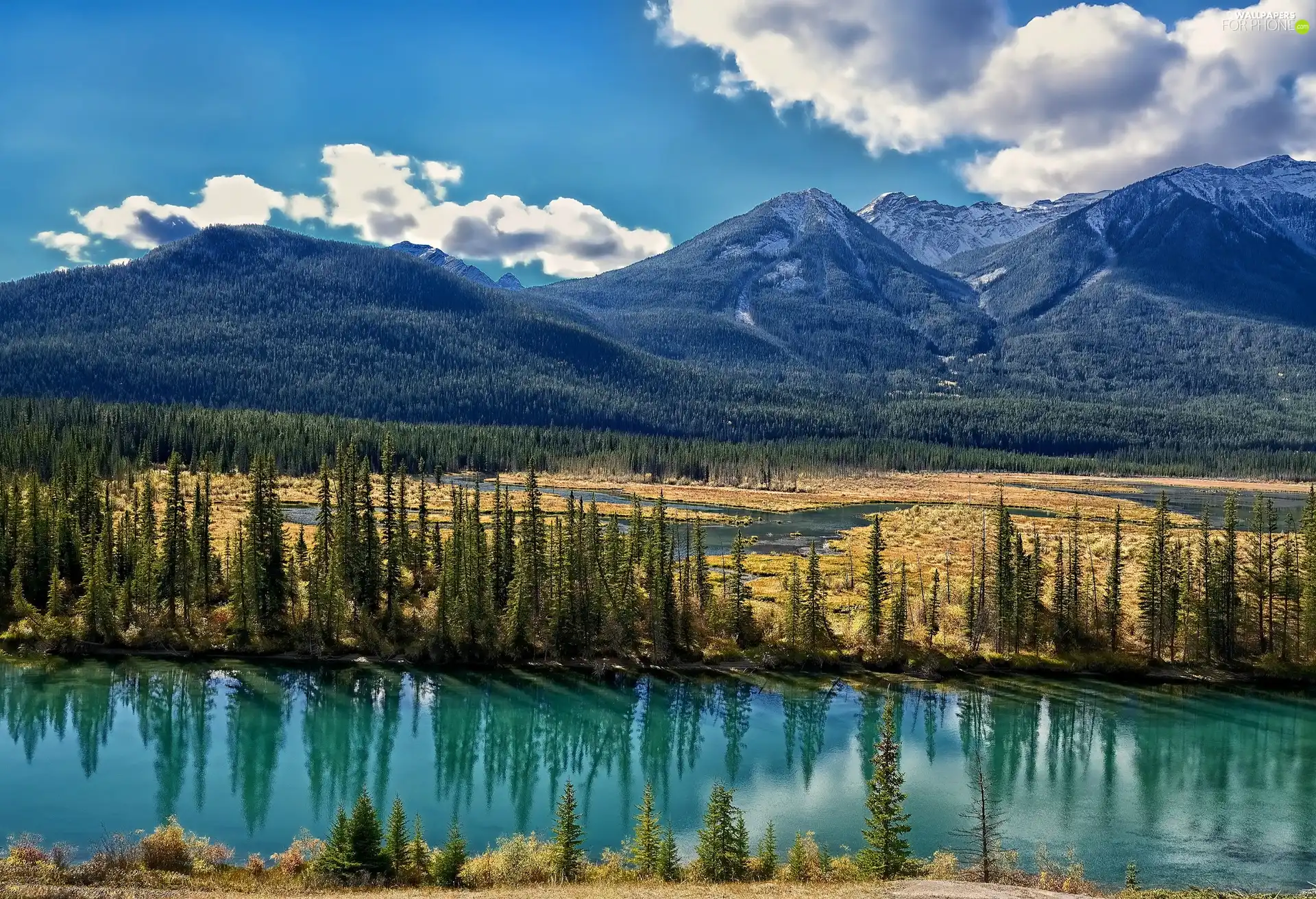 River, Mountains, forest