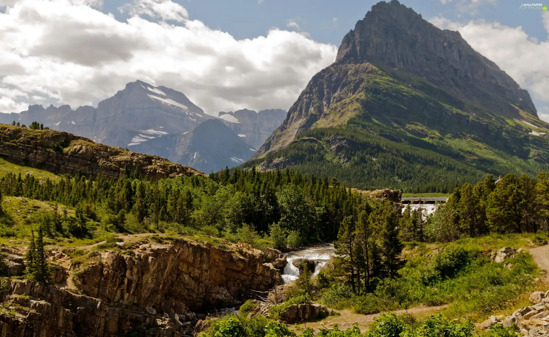 River, Mountains, forest