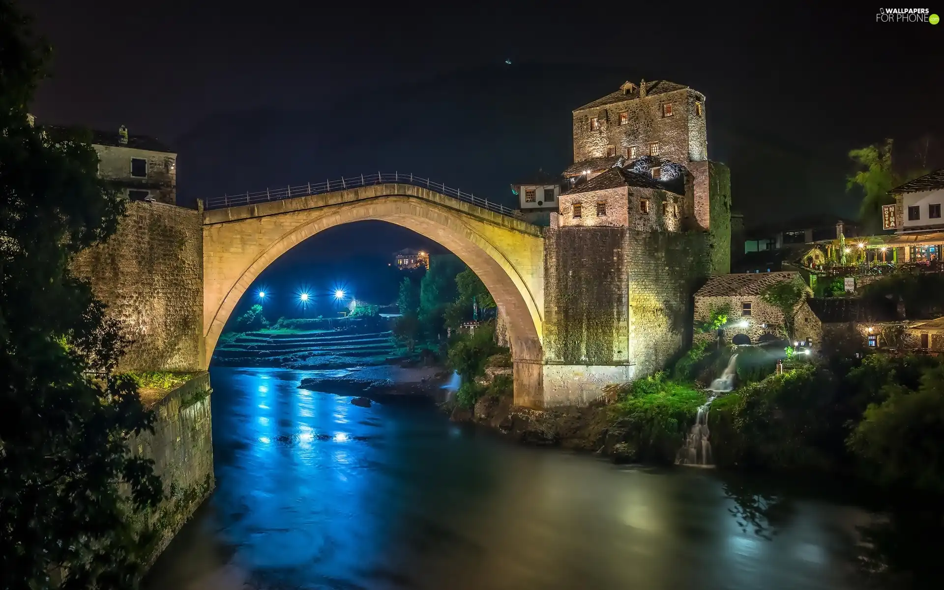 River, bridge, Mostar, Bosnia and Herzegovina, Neretva, Houses