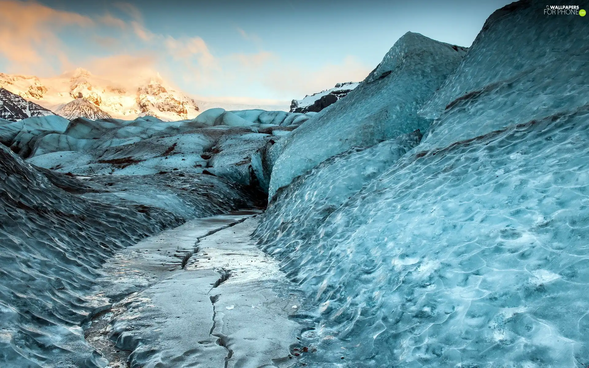 Mountains, Frozen, River, ice