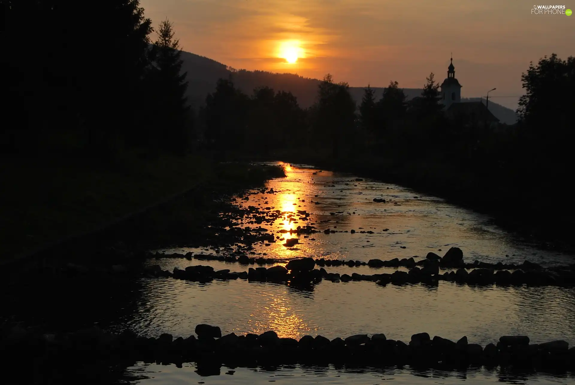 River, west, sun