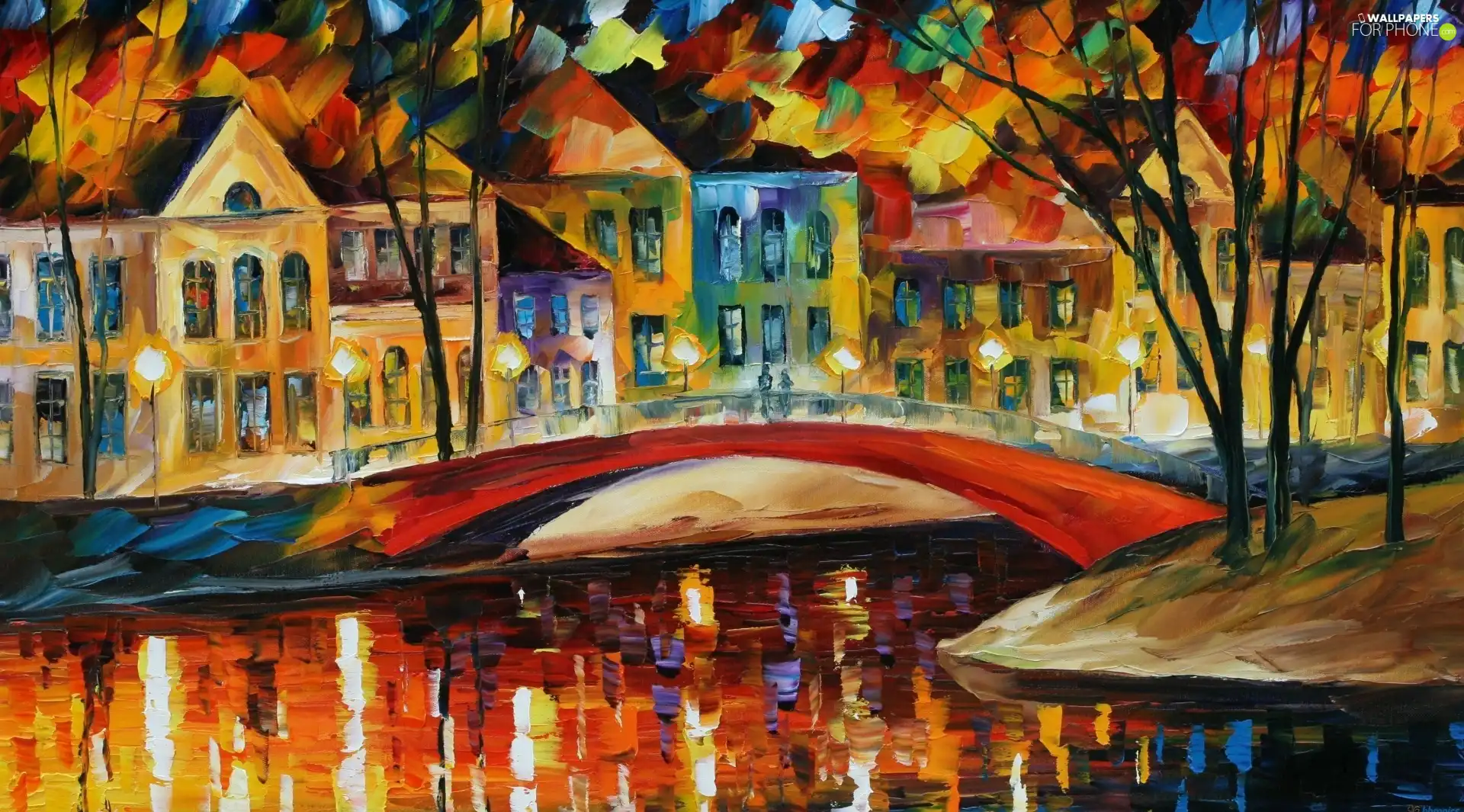 Town, bridge, River, Houses