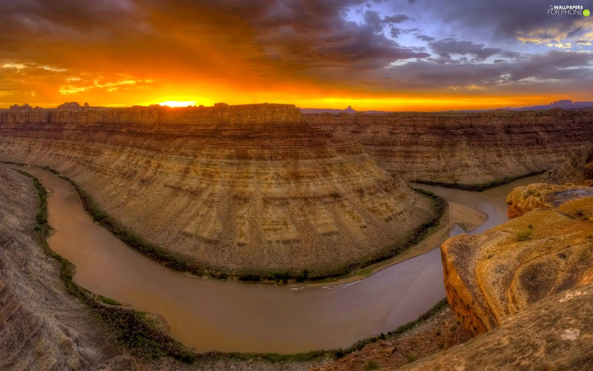 west, canyon, River, sun