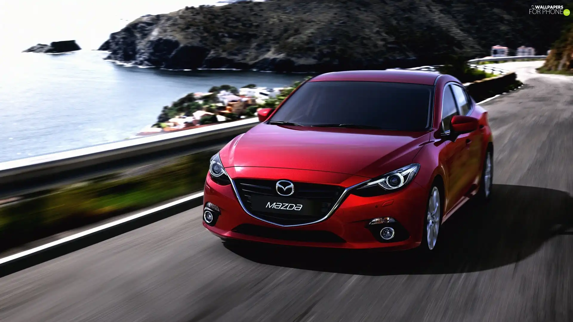 Mazda 3, sea, rocks, Way