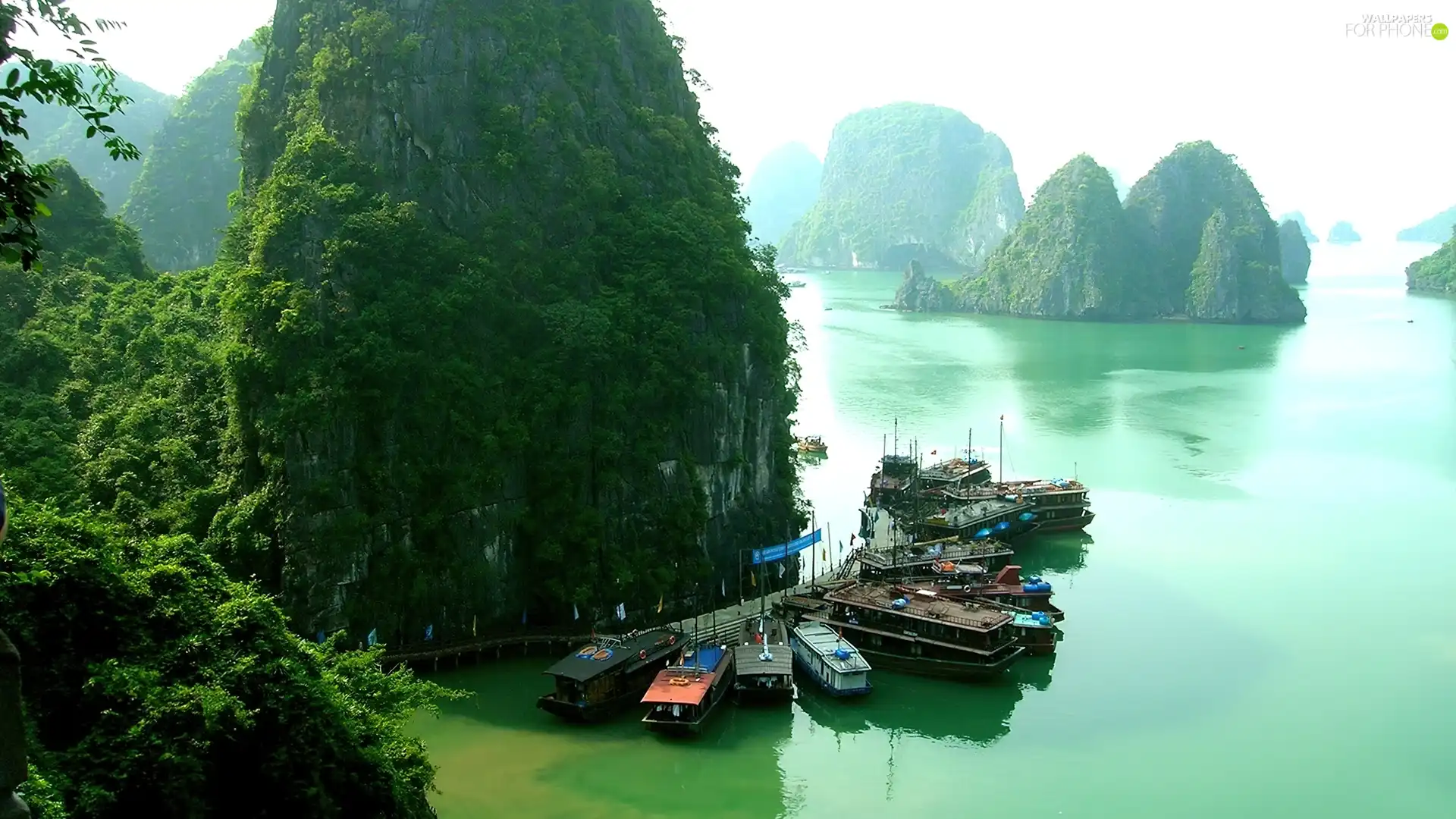 rocks, boats, Halong, Thailand, Gulf