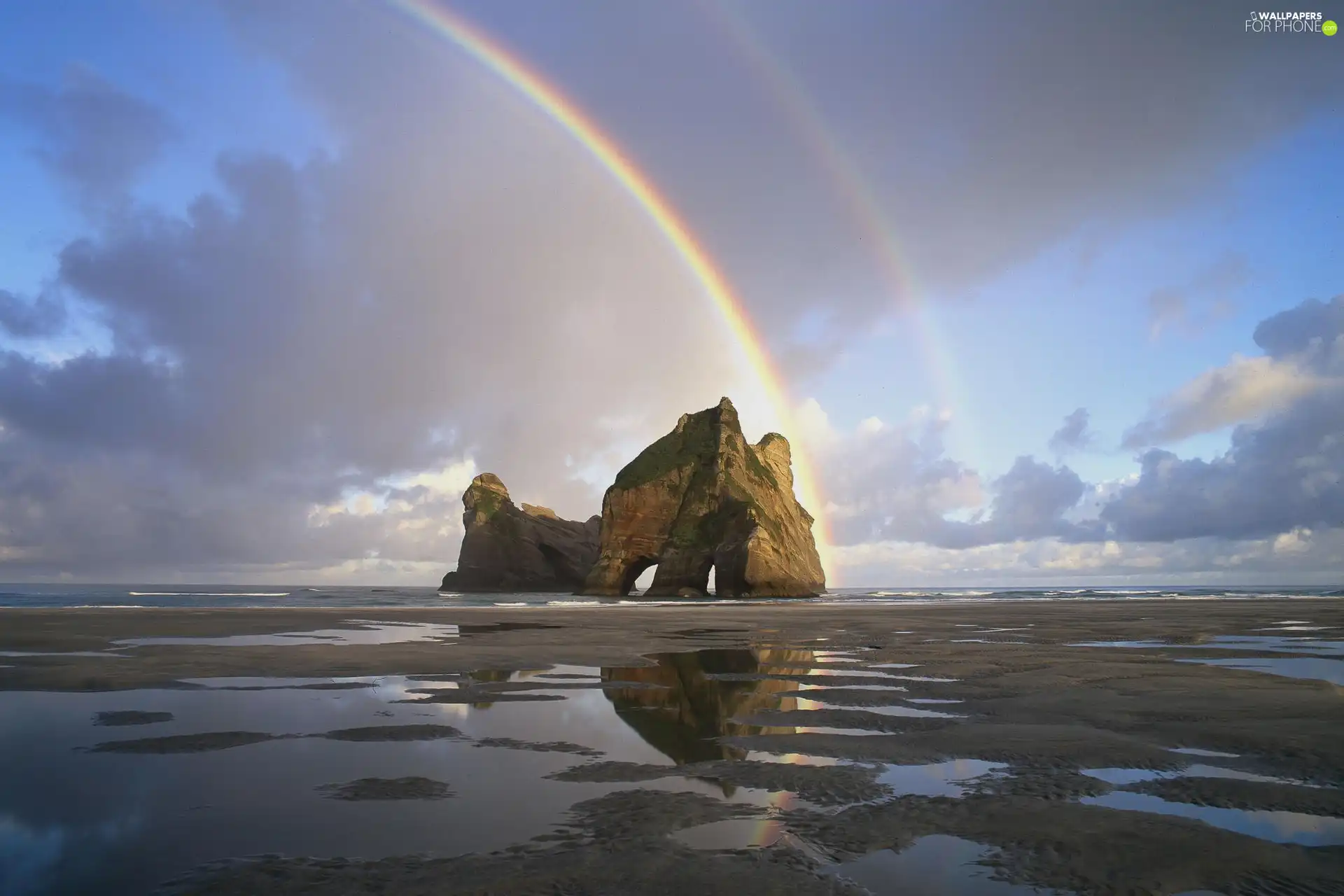 sea, Great Rainbows, Rocks