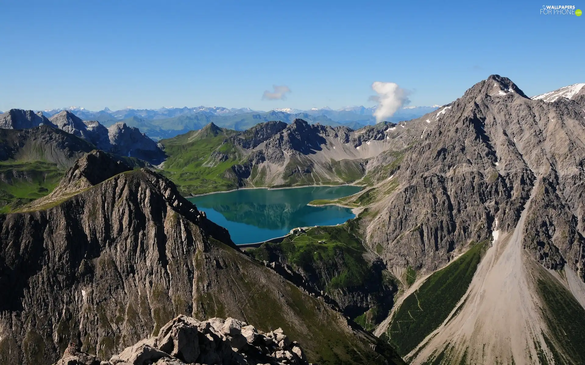 rocks, Mountains, lake