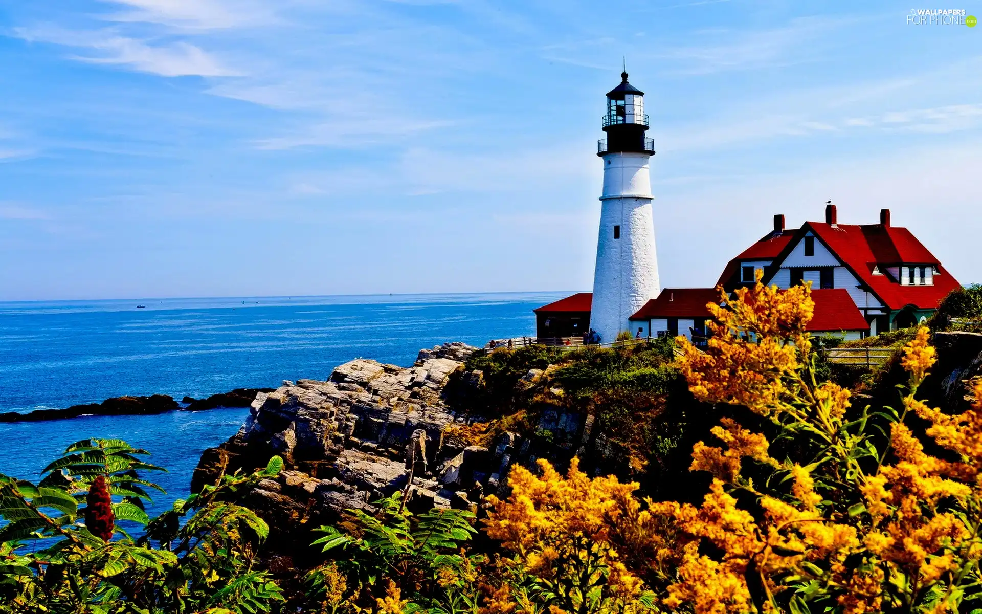 Lighthouse, sea, rocks, maritime