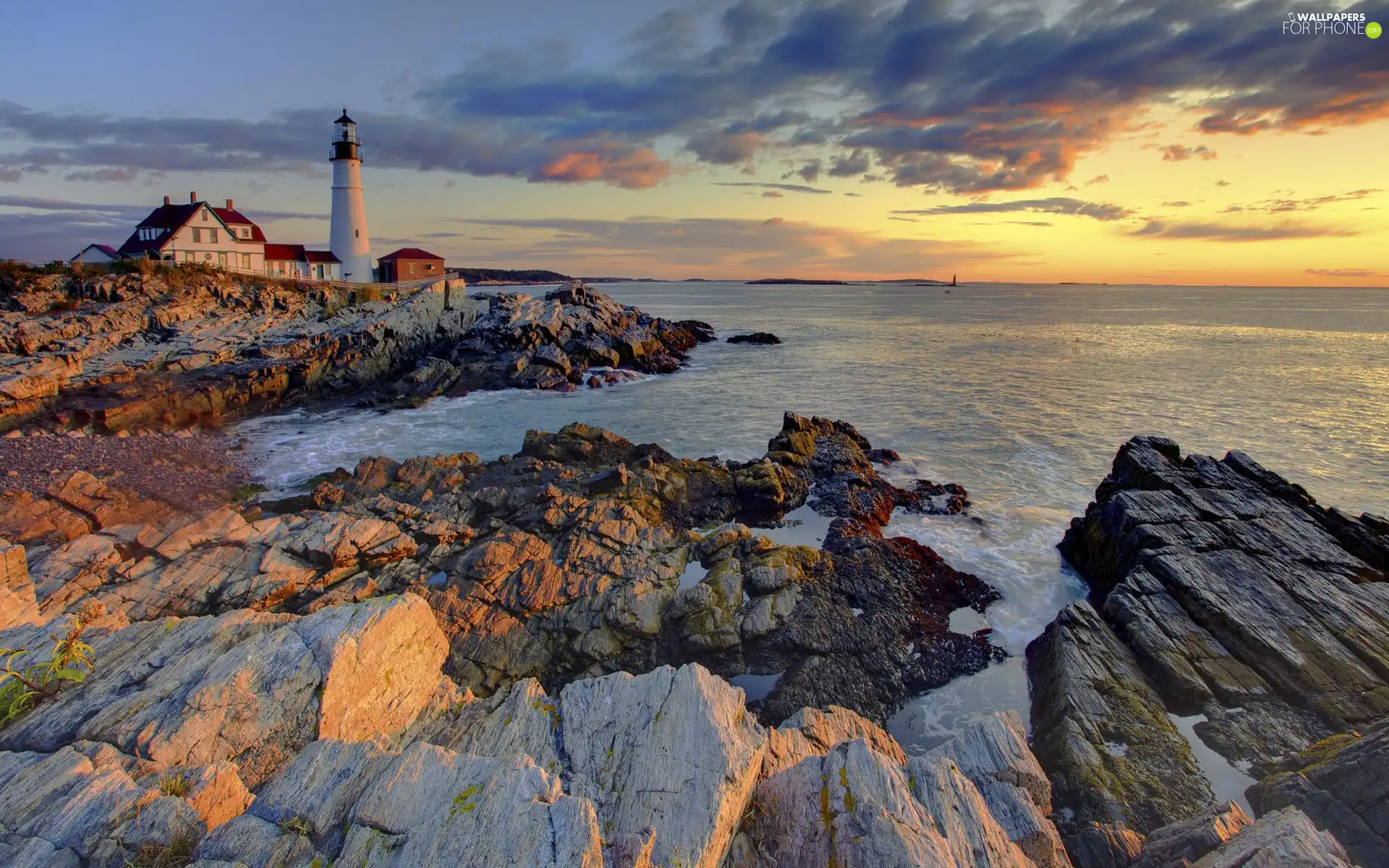 rocks, Lighthouse, maritime