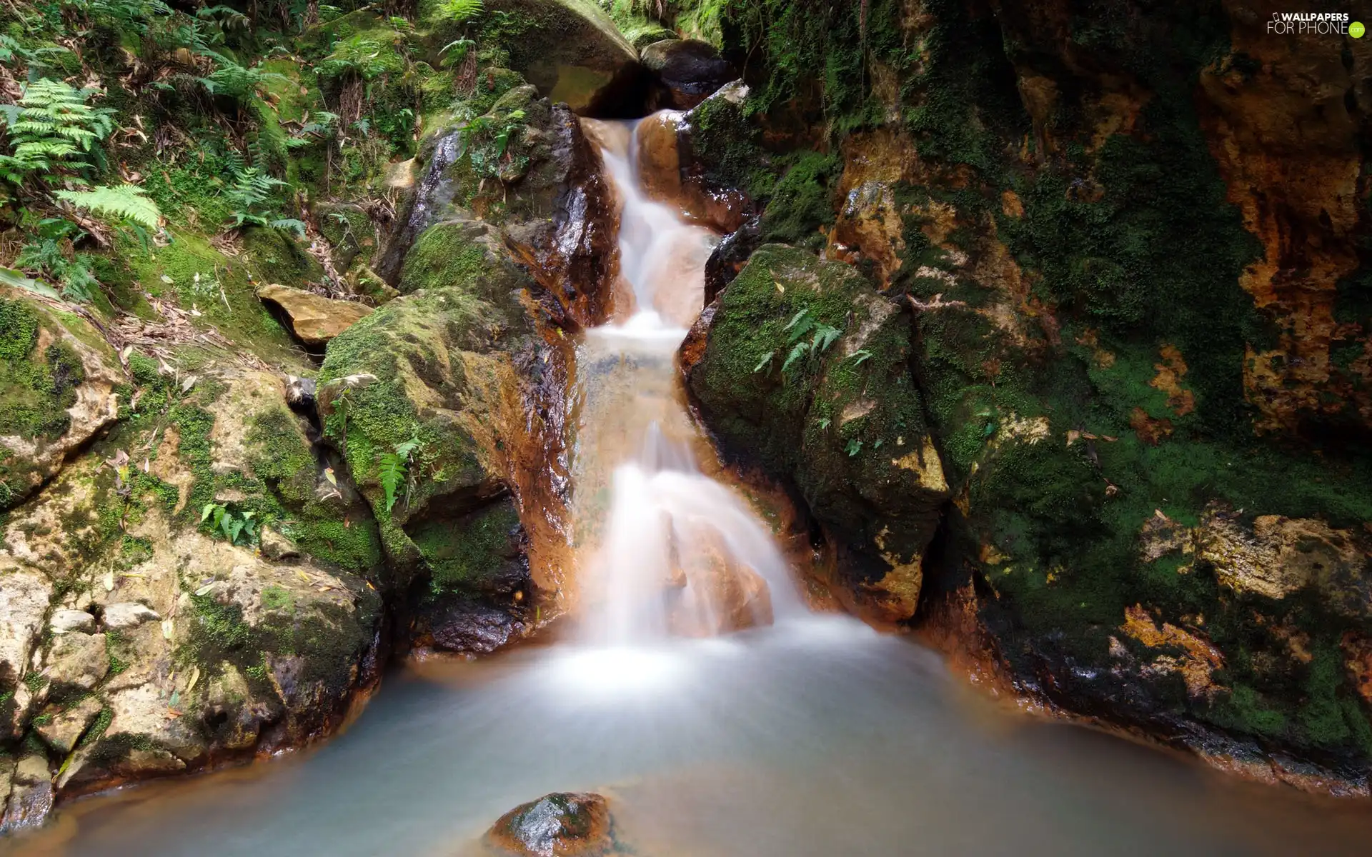 rocks, waterfall, Mountains