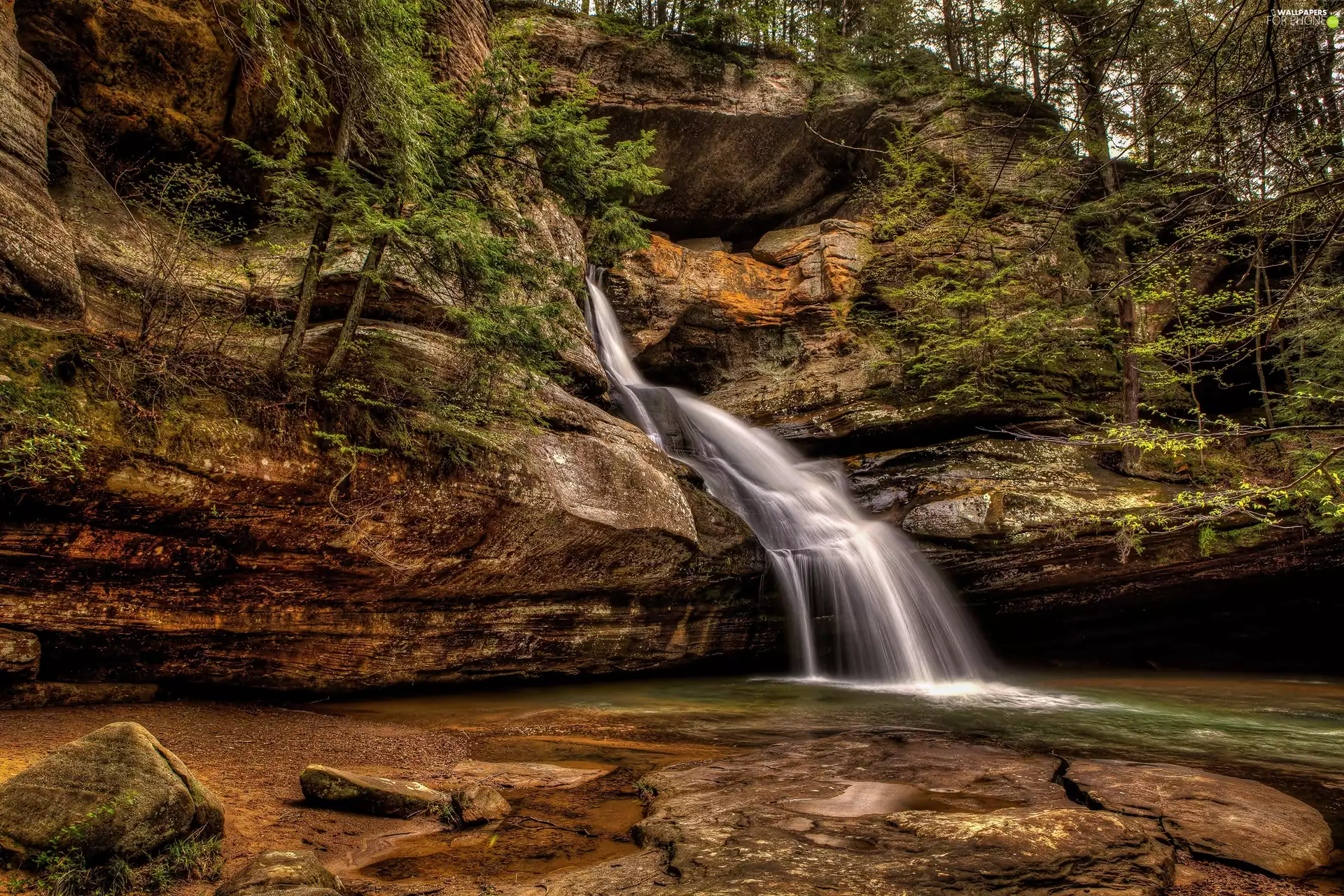 Cedar Falls Waterfall, rocks, Ohio State, Hocking Hills State Park, The United States