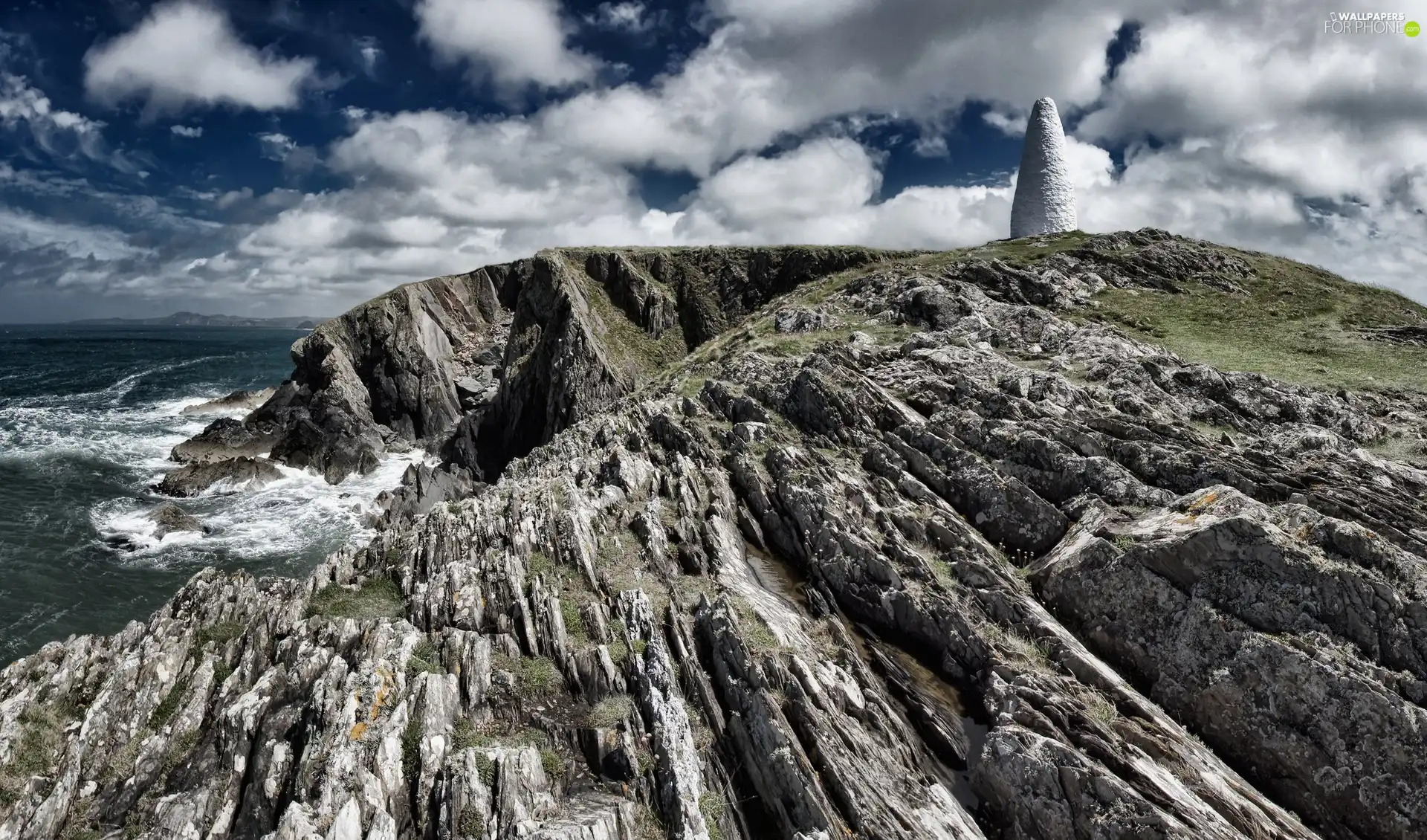 rocks, clouds, sea