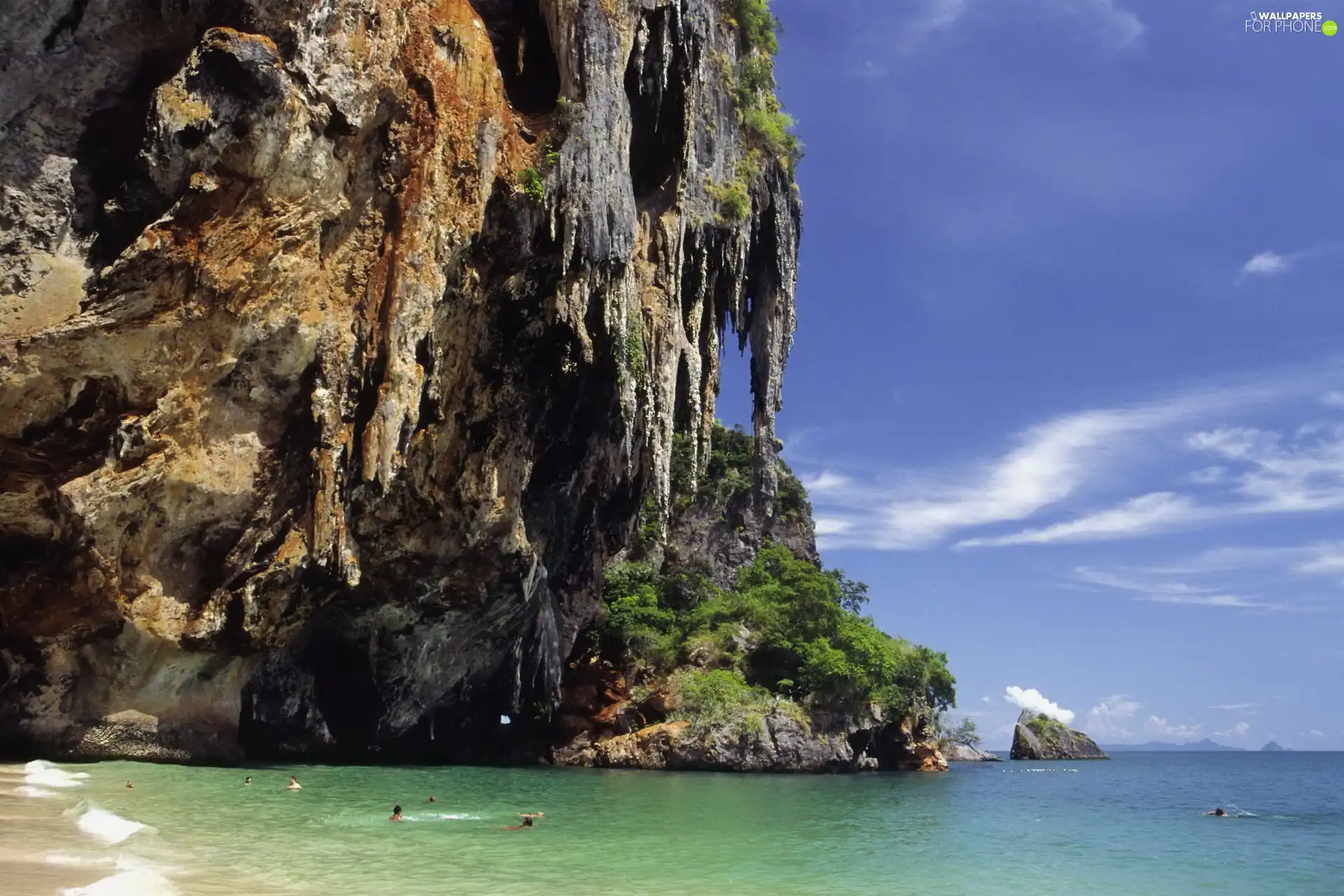 Rocks, stalactites, sea, Beaches, Thailand