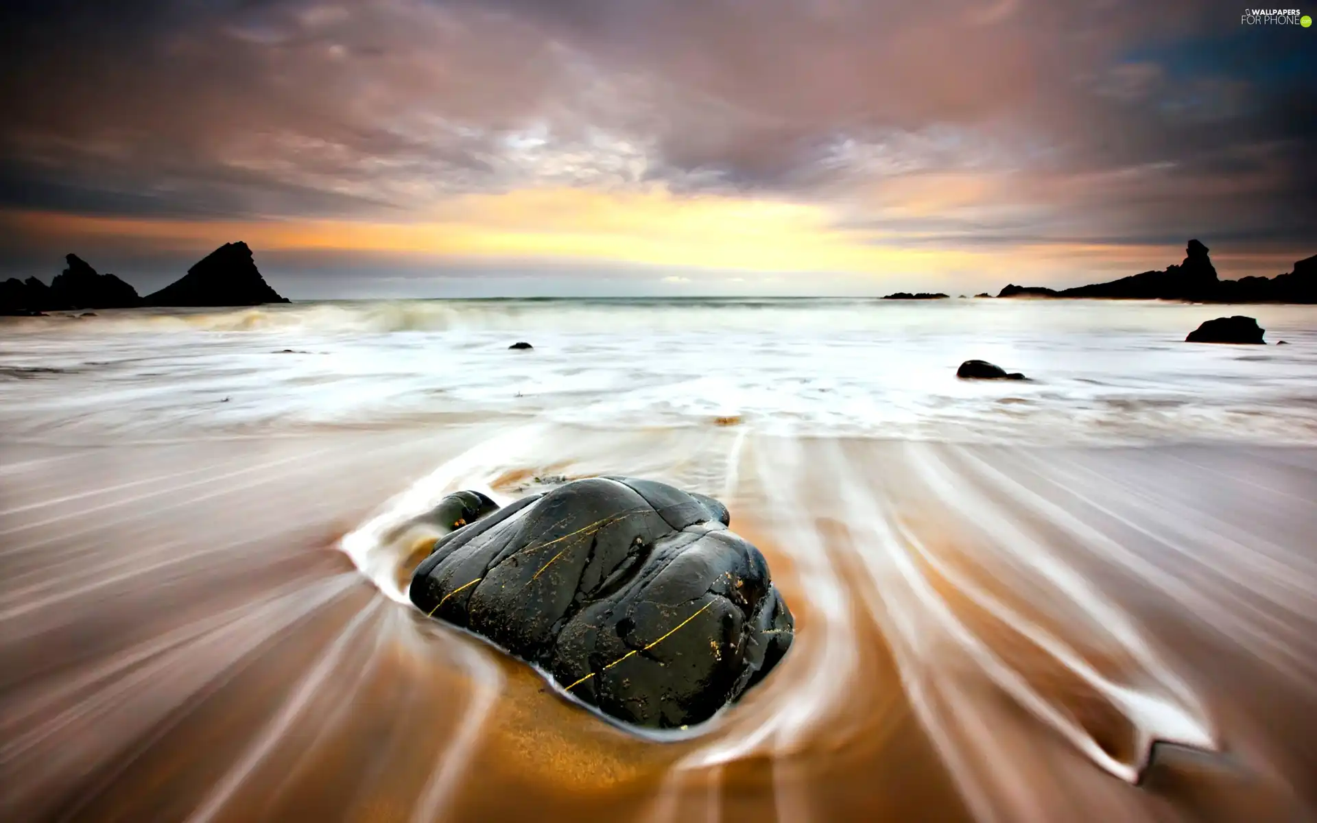 rocks, Stone, sun, sea, west