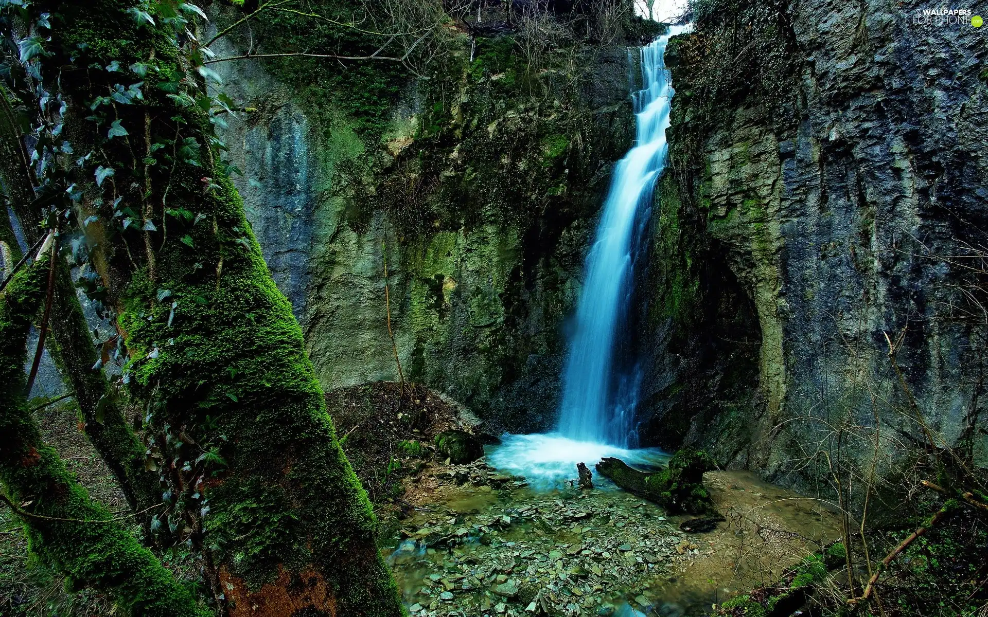 waterfall, rocks