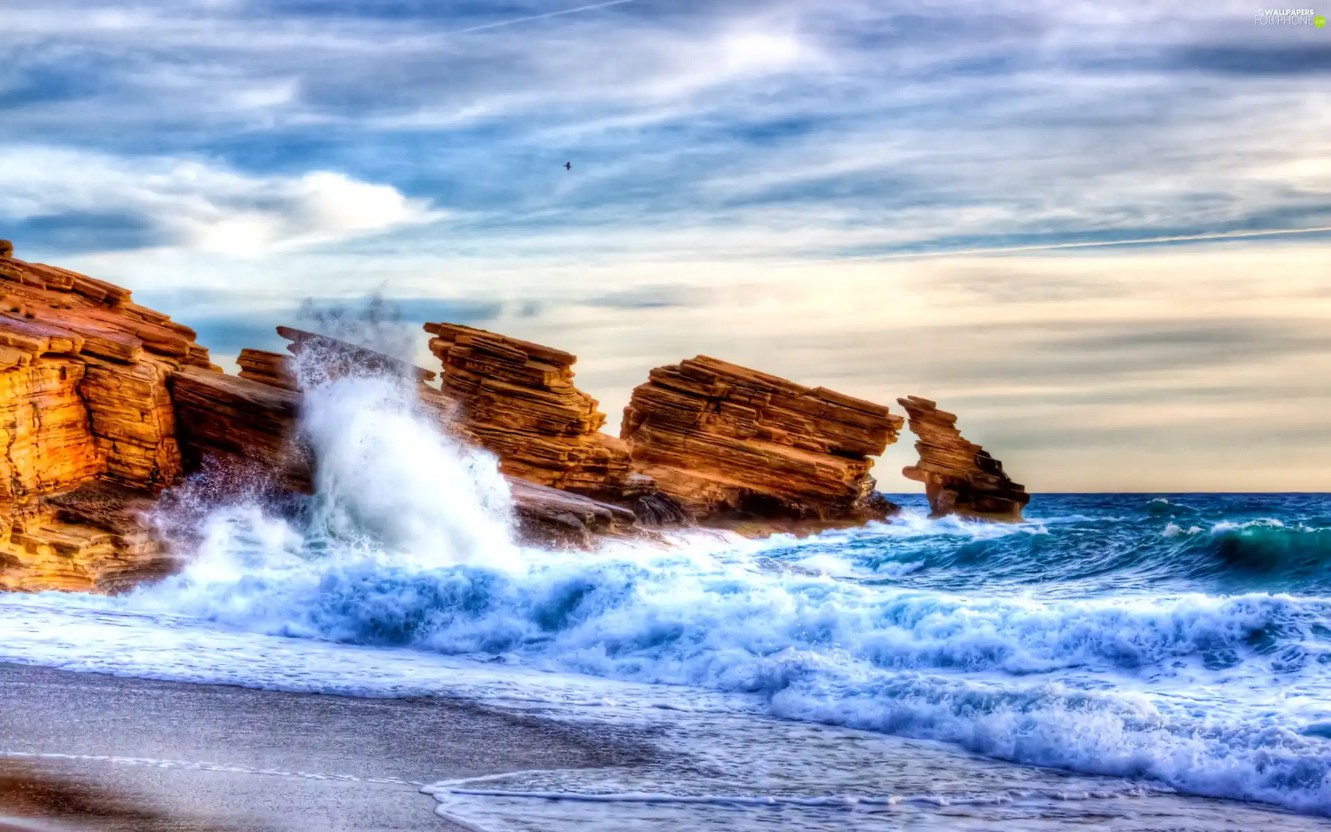 Waves, Beaches, rocks, sea