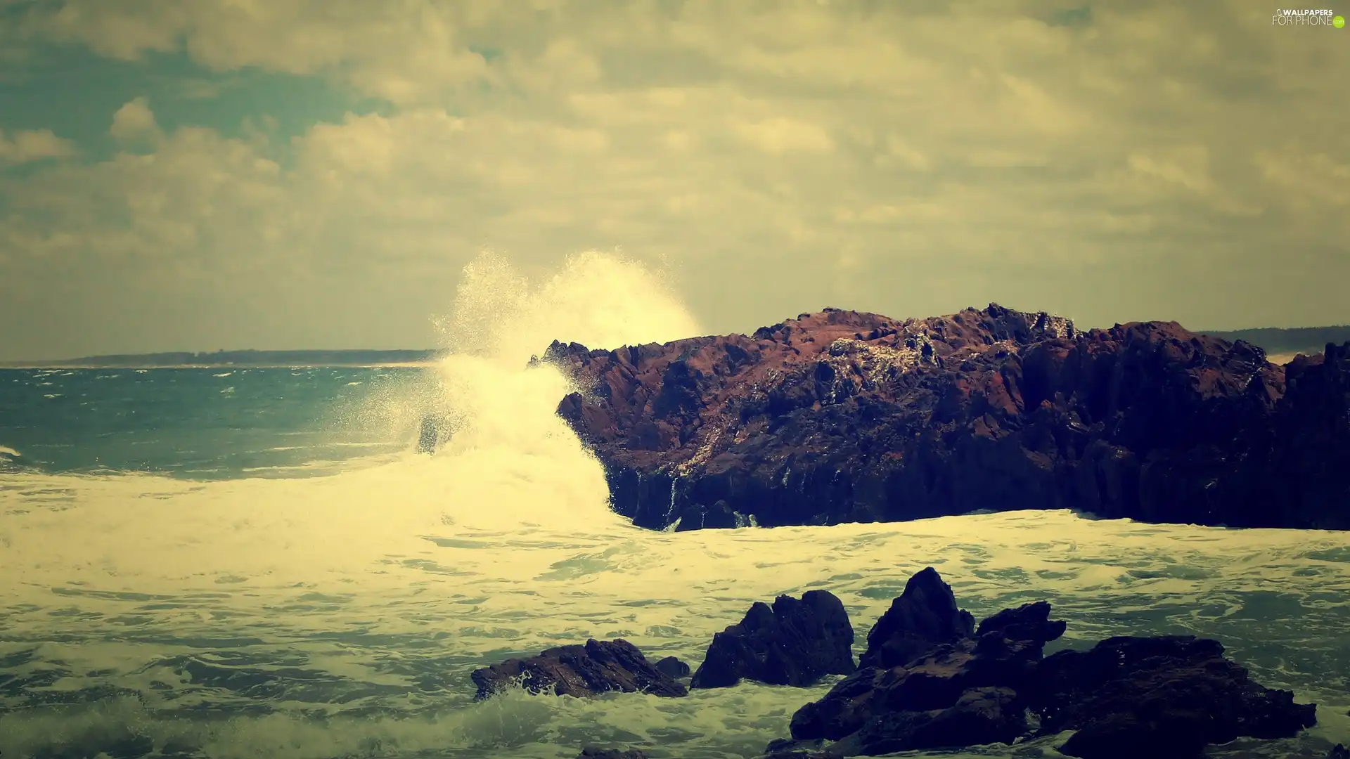 rocks, sea, Waves