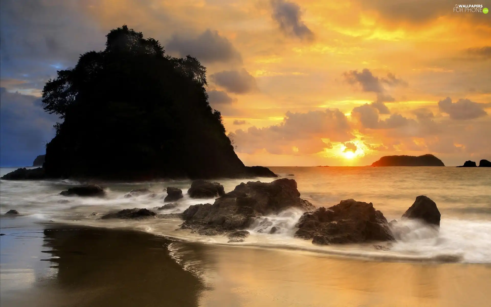 west, sea, rocks, sun