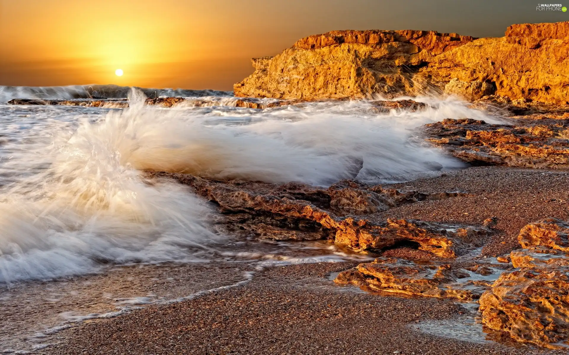 west, sea, rocks, sun