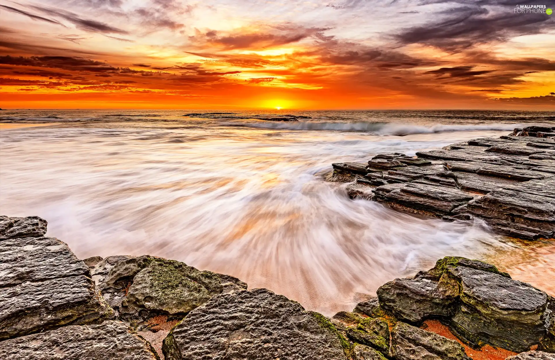 west, sea, rocks, sun