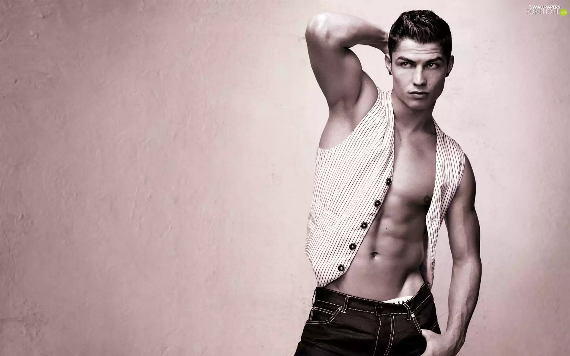waistcoat, Jeans, Cristiano Ronaldo, footballer, a man