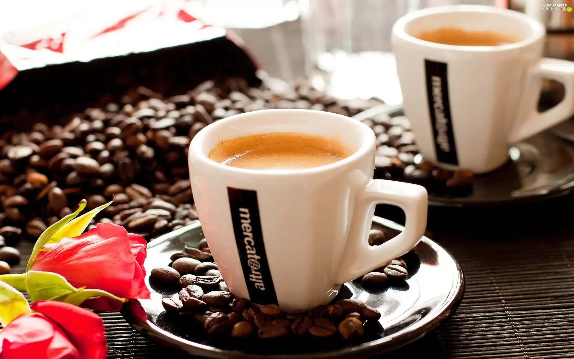 cups, grains, rose, coffee