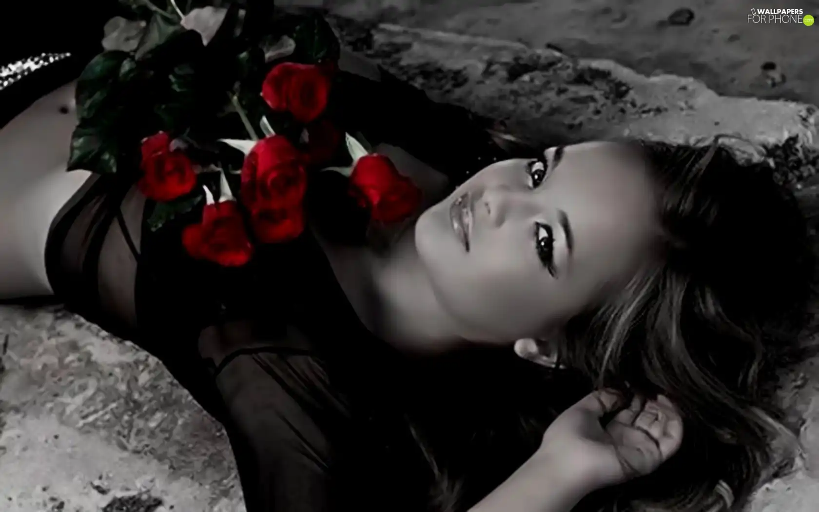 Women, Red, roses, The look