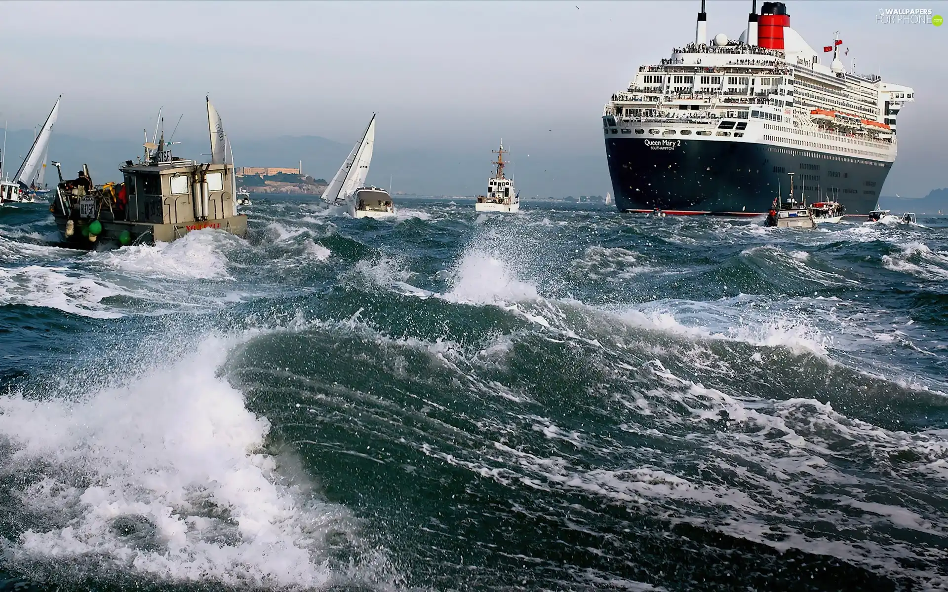 sea, Queen Mary 2, rough