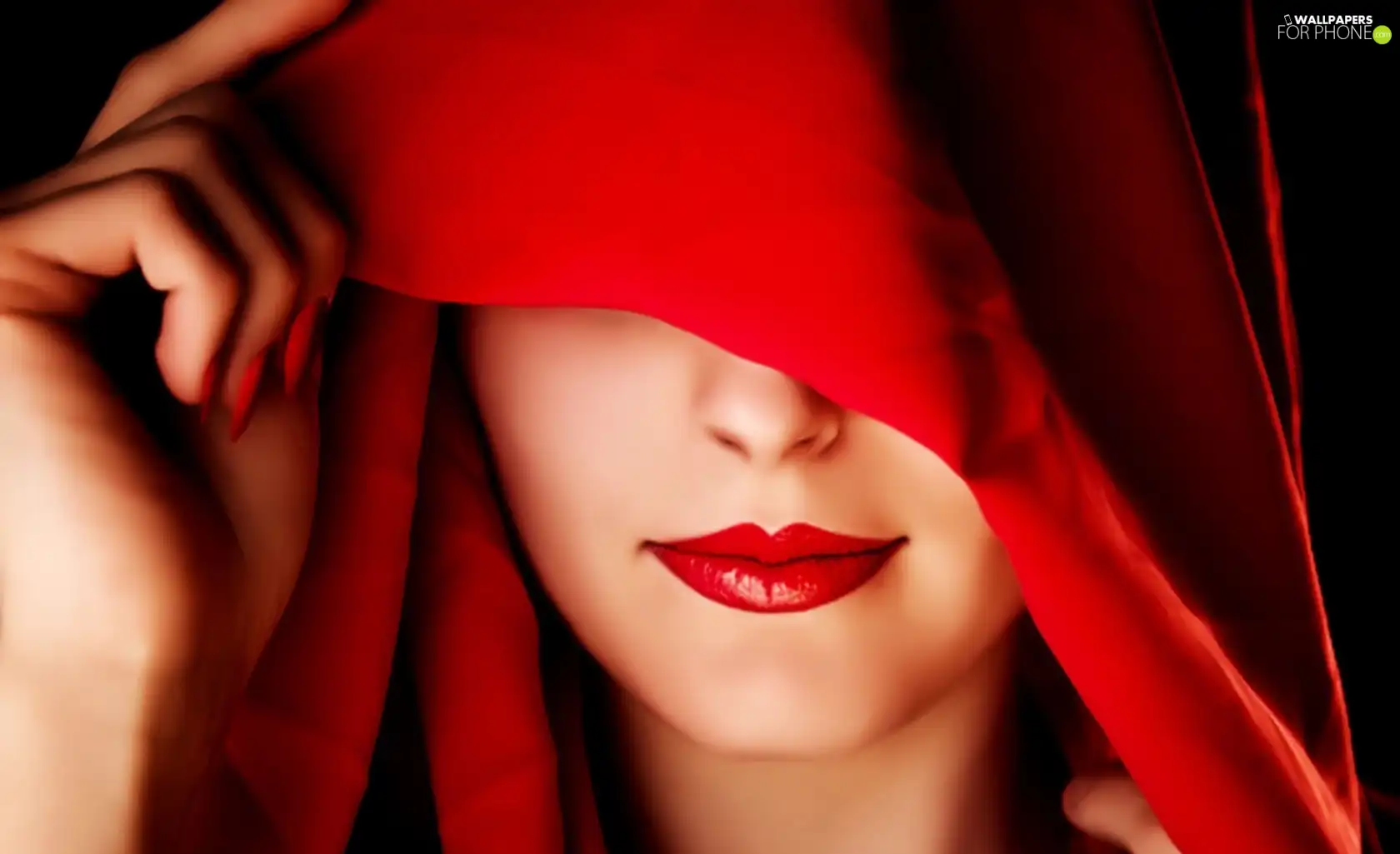 scarf, hand, Red, lips, Women