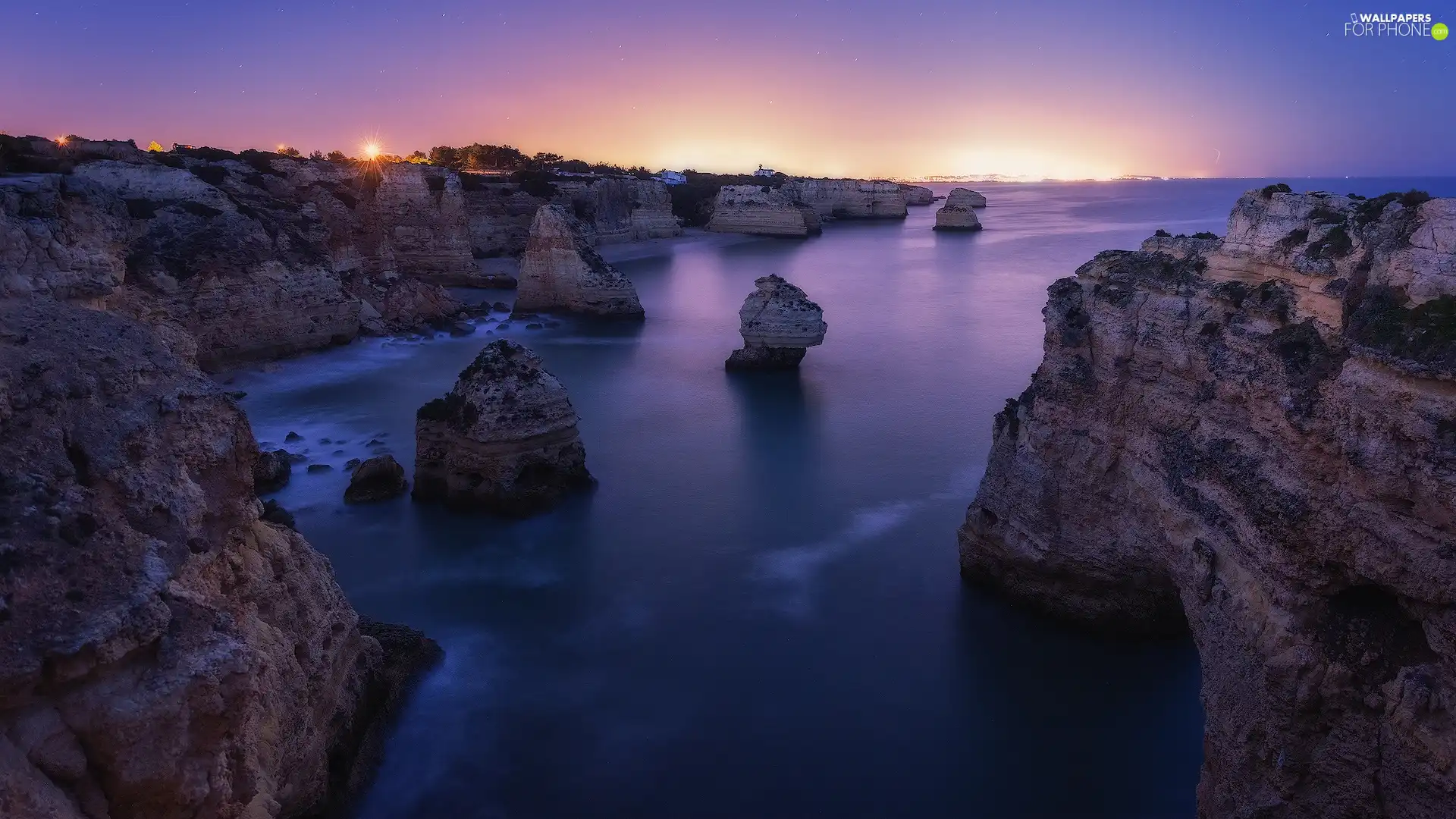 sea, rocks, Algarve Region, light, Coast, Atlantic Ocean, Portugal