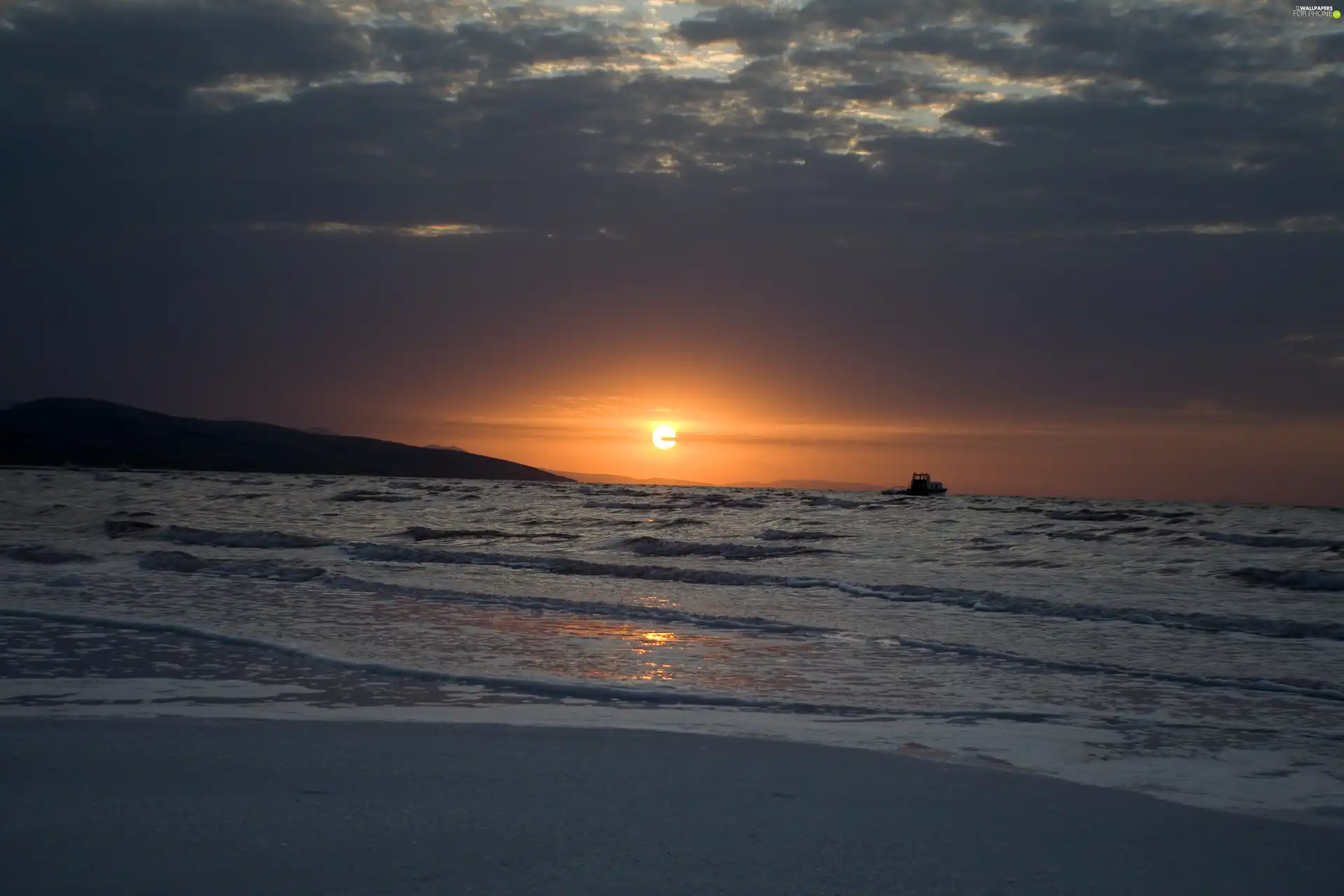 clouds, sun, sea, west