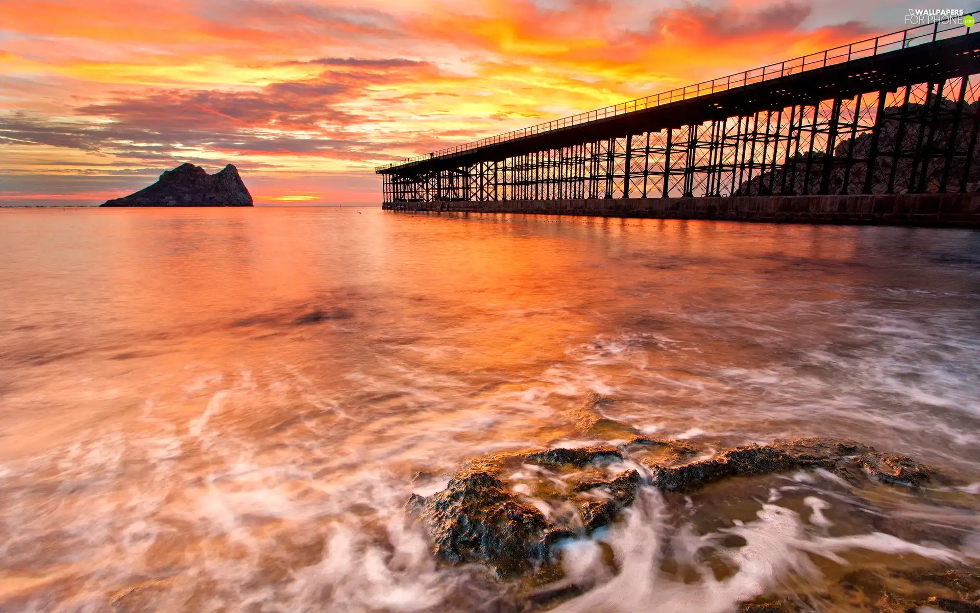 bridge, Great Sunsets, sea