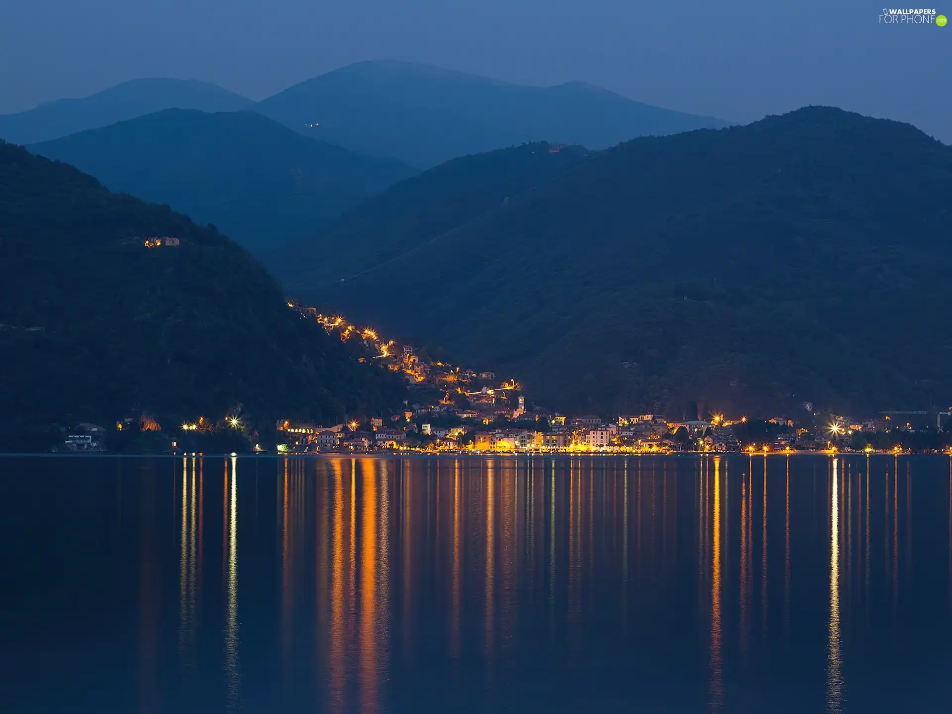 Italy, night, sea, Town