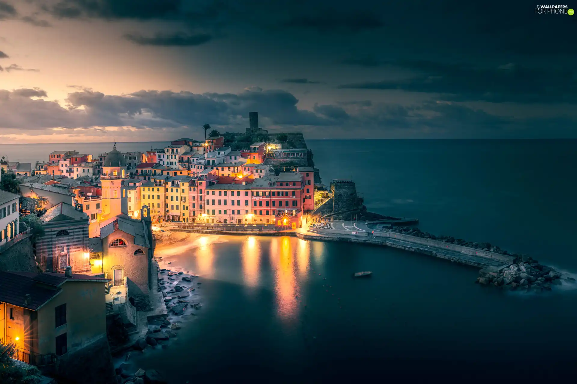 Italy, Vernazza, light, sea, Houses, Cinque Terre