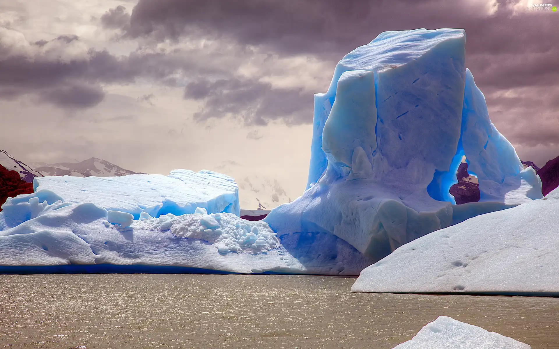 mountains, clouds, sea, Ice