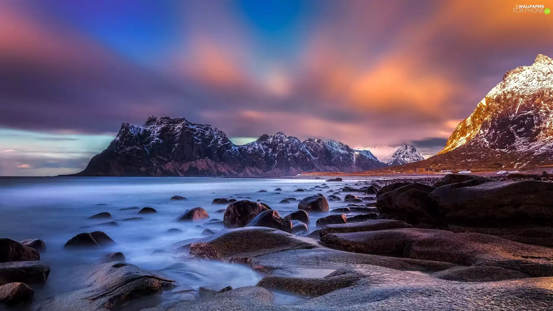 Mountains, Stones, Coast, sea
