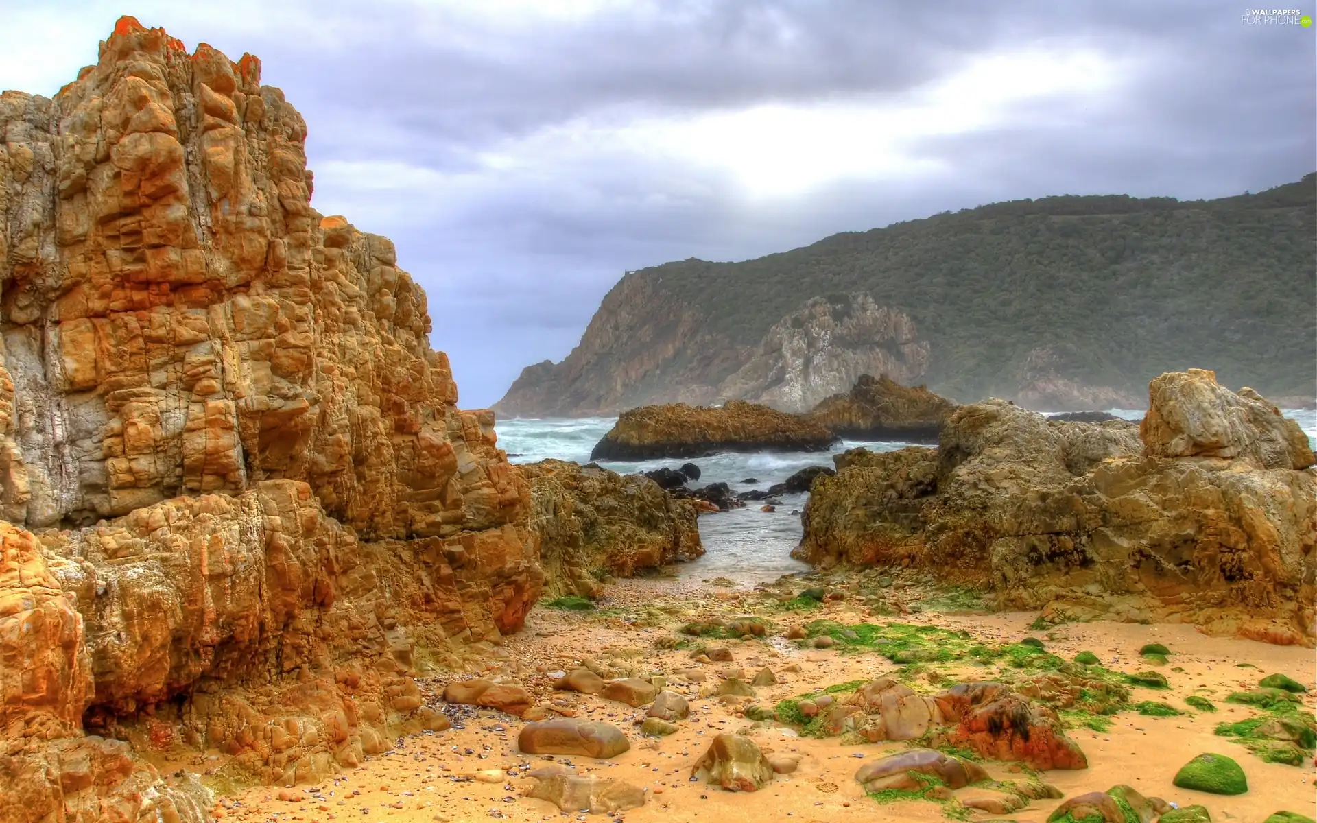 sea, Mountains, rocks