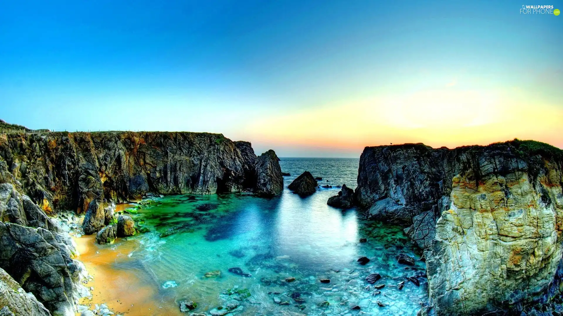 sea, Sky, rocks